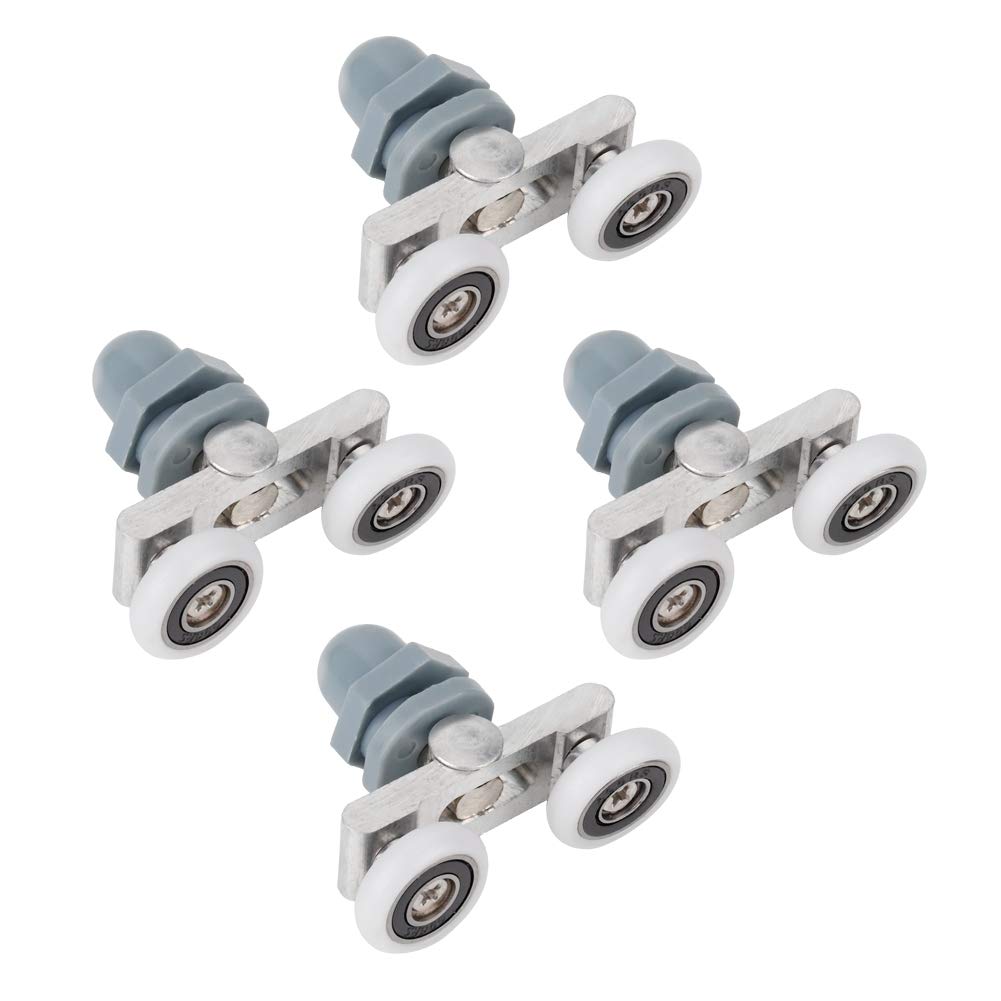 4Pcs Double Sliding Roller Track Door Wheels - Quiet & Stable Bathroom Door Rollers with 25mm Diameter - Durable Wear-Resistant Sliding Wheels for Glass Doors, Shower Enclosures & Closet Doors