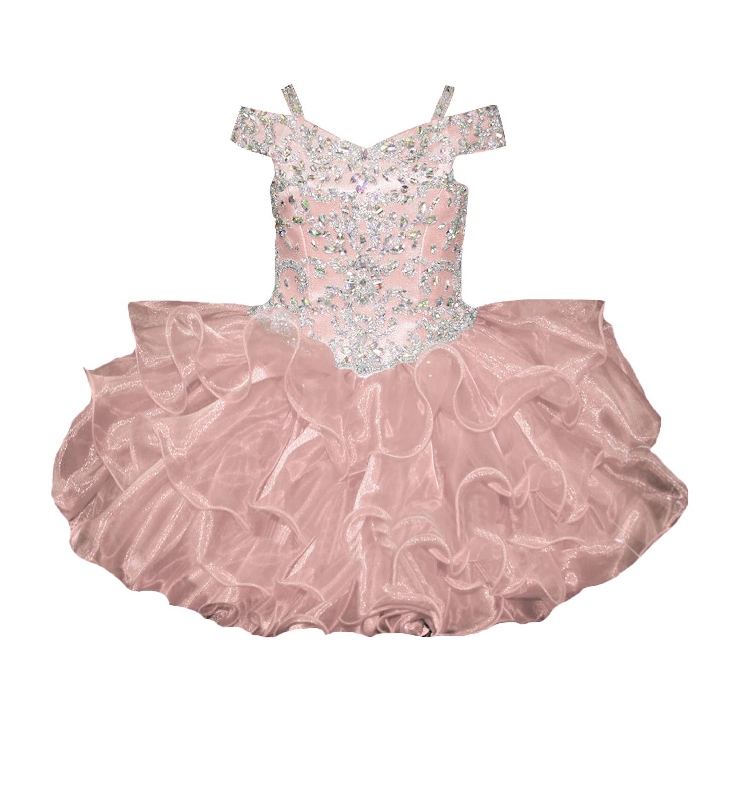 Sparkling Off Shoulder Glitz Cupcake Pageant Dress for Baby Girls - Toddler Birthday Party Gown with Crystal Details (Style M002) | Perfect for Pageants, Birthday Parties, Photo Shoots & Special Occasions