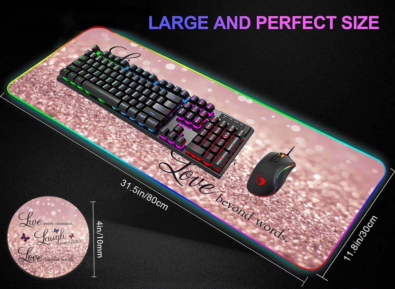 RGB Gaming Mouse Pad with LED Lights - Large Waterproof Desk Mat for Keyboard & Mouse - Optical Glide Surface for PC Gamers - Perfect for Gaming Setups, Streaming & Office Work - Pink