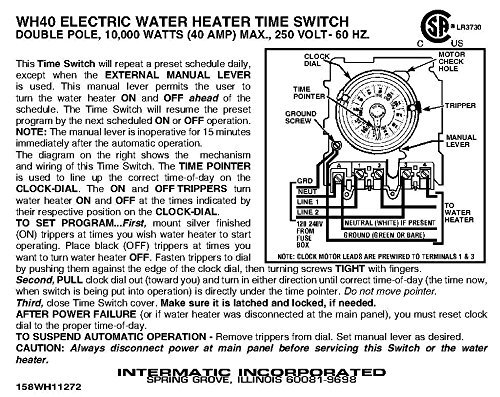 Intermatic WH40 Electric Water Heater Timer, Gray - Energy Saving Programmable Timer for Water Heaters, Perfect for Homes, Pools & Spas