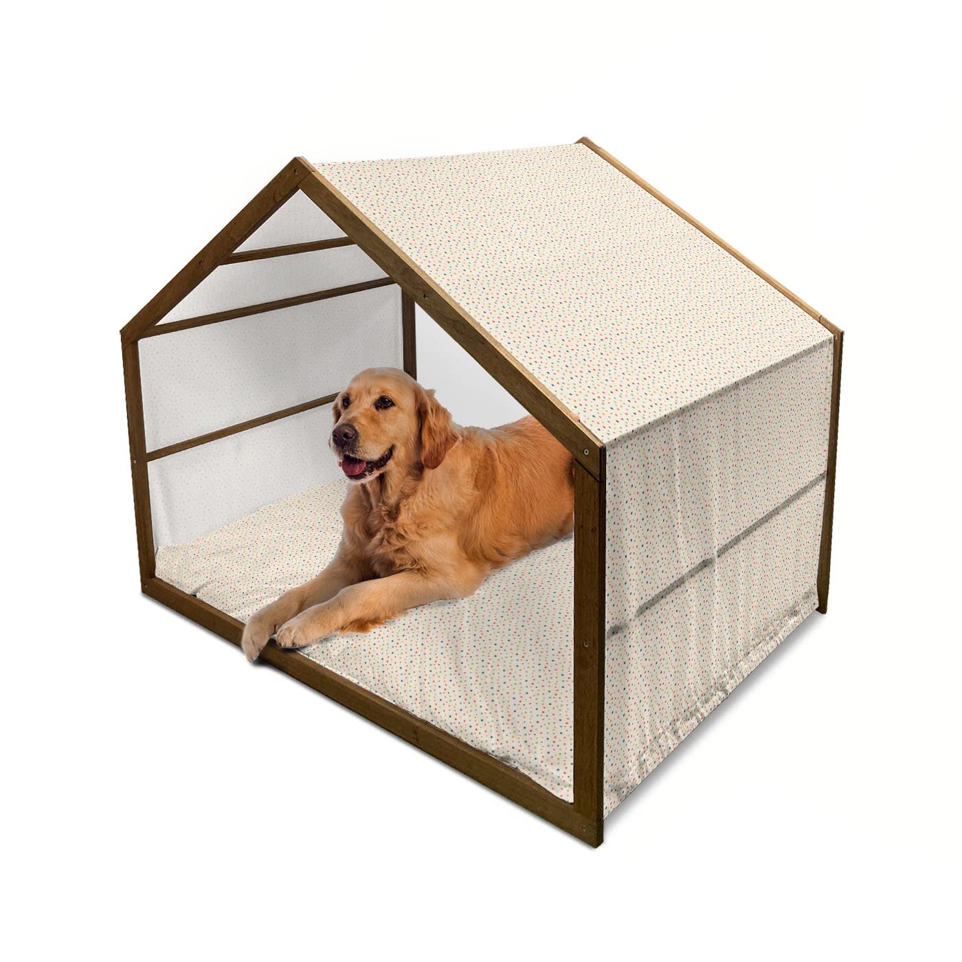 Ambesonne Modern Wooden Dog House with Stars Texture Print - Indoor & Outdoor Portable Pet Kennel with Pillow & Cover - X-Large Size, Multicolor - Perfect for Backyard, Patio, or Home Decor