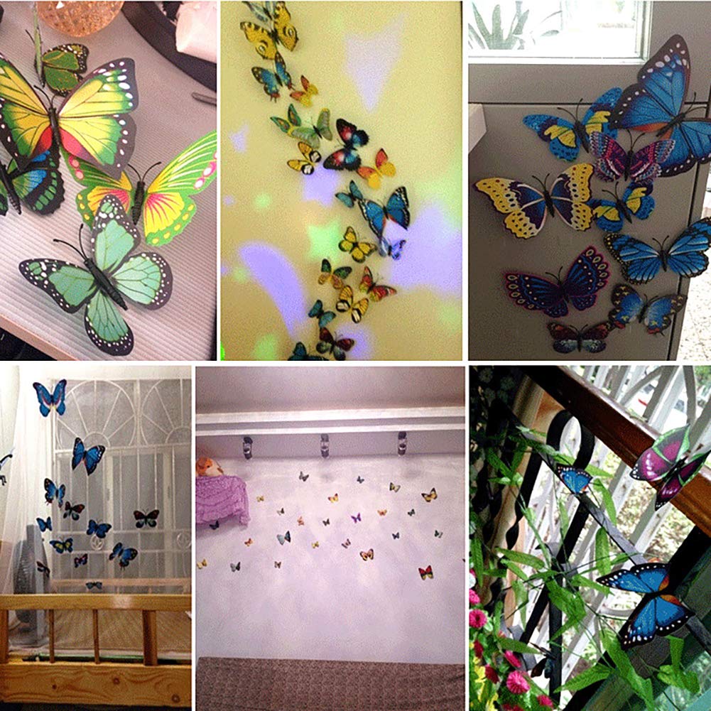 24PCS 3D Butterfly Wall Decals - Removable Refrigerator Magnets & Stickers for Kids Room Decor - Home & Bedroom Art Mural in Yellow - Perfect for Nursery, Playroom and DIY Wall Decoration