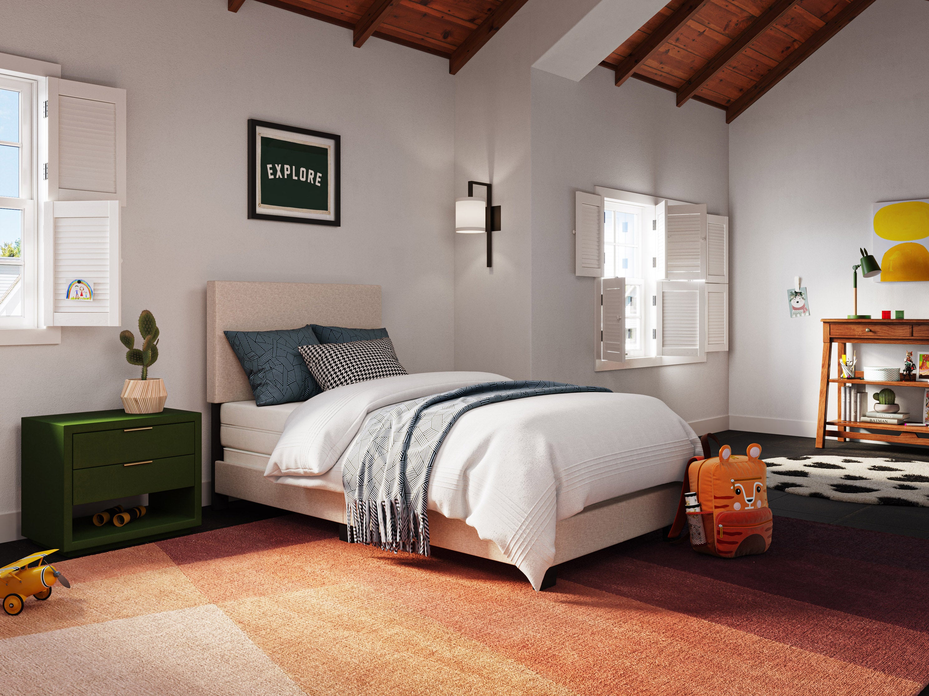 Modern Minimalist Upholstered Single Bed Frame - Beige Fabric Platform Bed for Small Spaces - Perfect for Apartments, Dorms & Guest Rooms