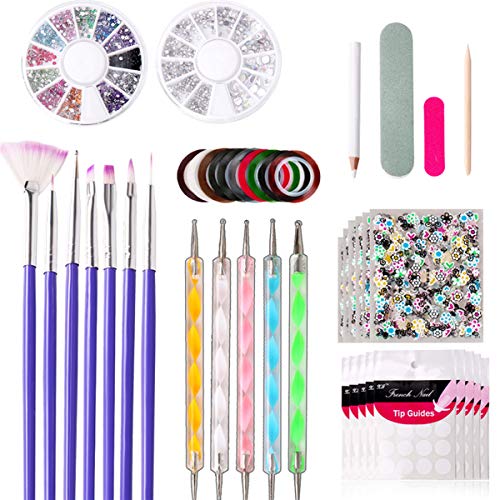 Tabpole Professional Nail Art Pen Set - 10-in-1 Nail Design Kit with Painting Brushes, Dotting Tools, Foil, Manicure Tape & Rhinestones for DIY Salon-Quality Nails at Home | Perfect for Beginners, Gel Polish, Acrylic Nails & French Manicures