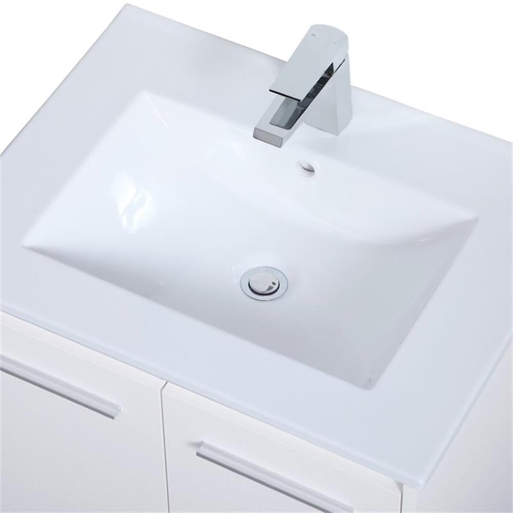 Rasina 24 Inch White Single Porcelain Top Floating Bathroom Vanity - Modern Space-Saving Design for Small Bathrooms & Powder Rooms