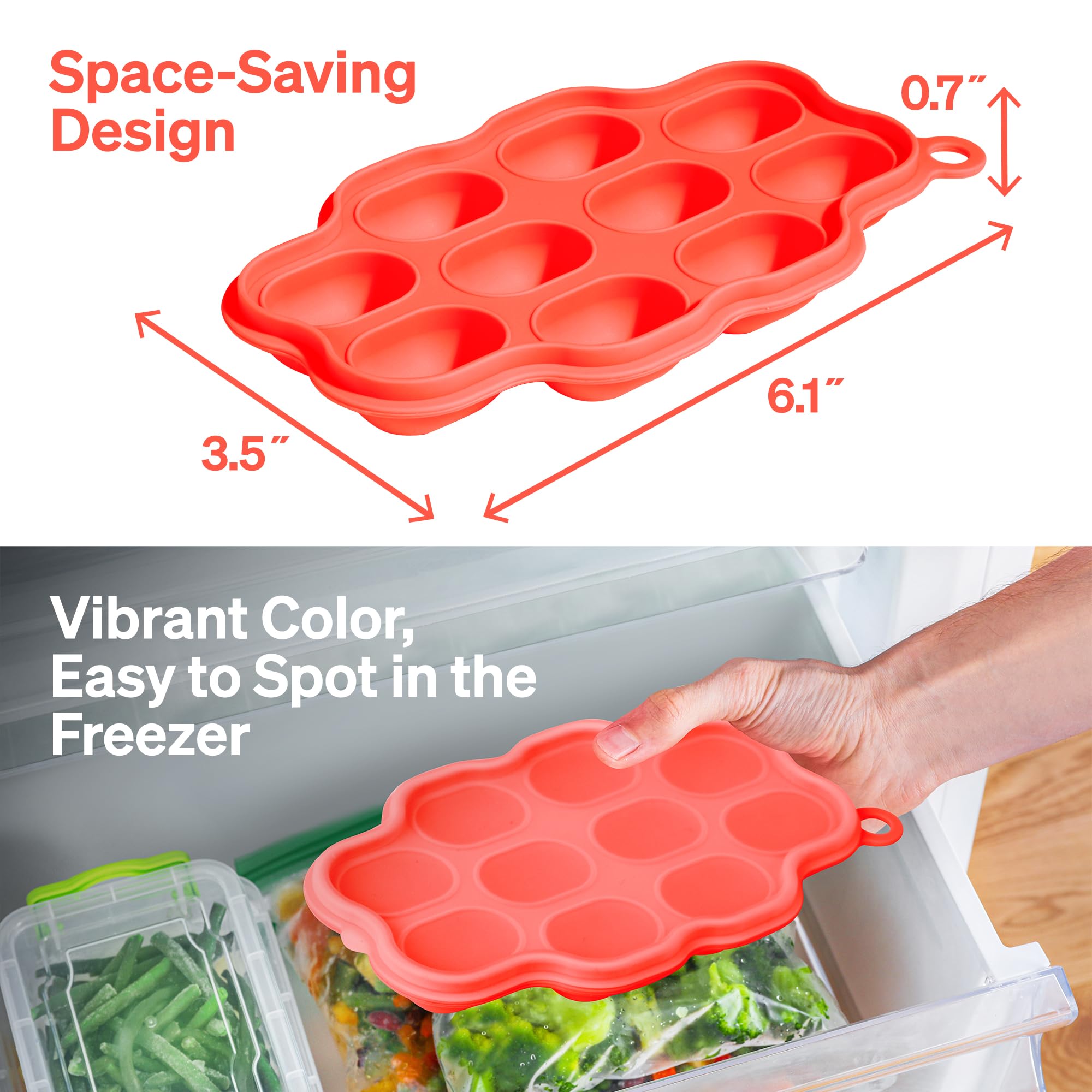 LoveNoobs™ 2-Pack Silicone Baby Food Freezer Tray - 10 Cup Popsicle Mold & Feeder for Homemade Baby Food, Breastmilk Storage - BPA-Free, Dishwasher Safe - Perfect for Baby-Led Weaning & Healthy Snacks (Red)