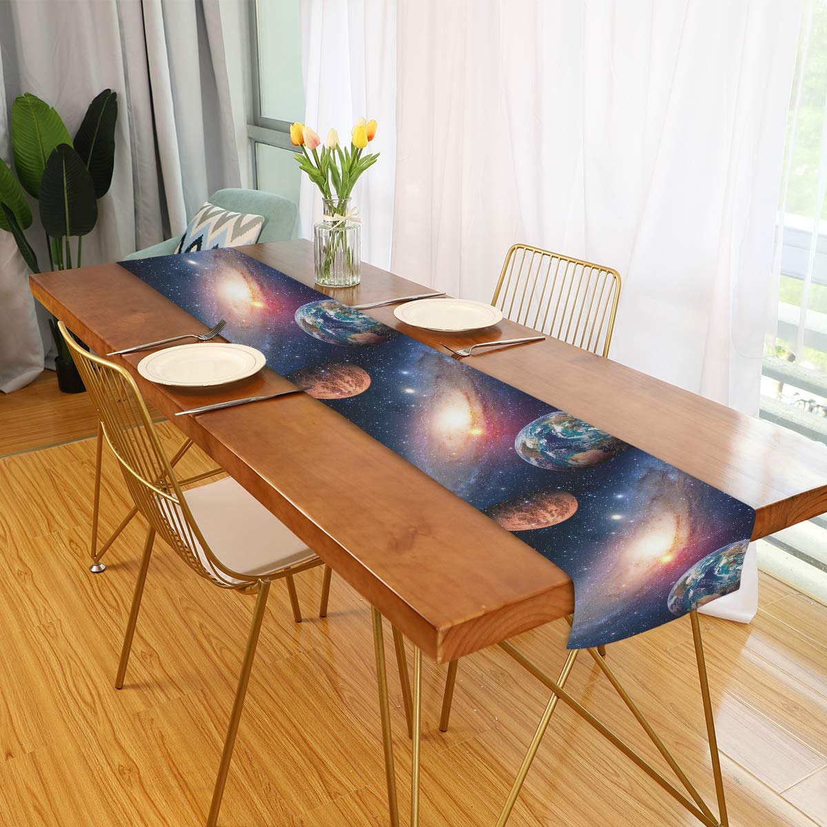 Galaxy Nebula Space Universe Table Runner 13x70 Inch - Rectangle Polyester Tablecloth for Dining, Kitchen, Office, Wedding & Home Decor - Perfect for Coffee Tables, Parties & Special Events