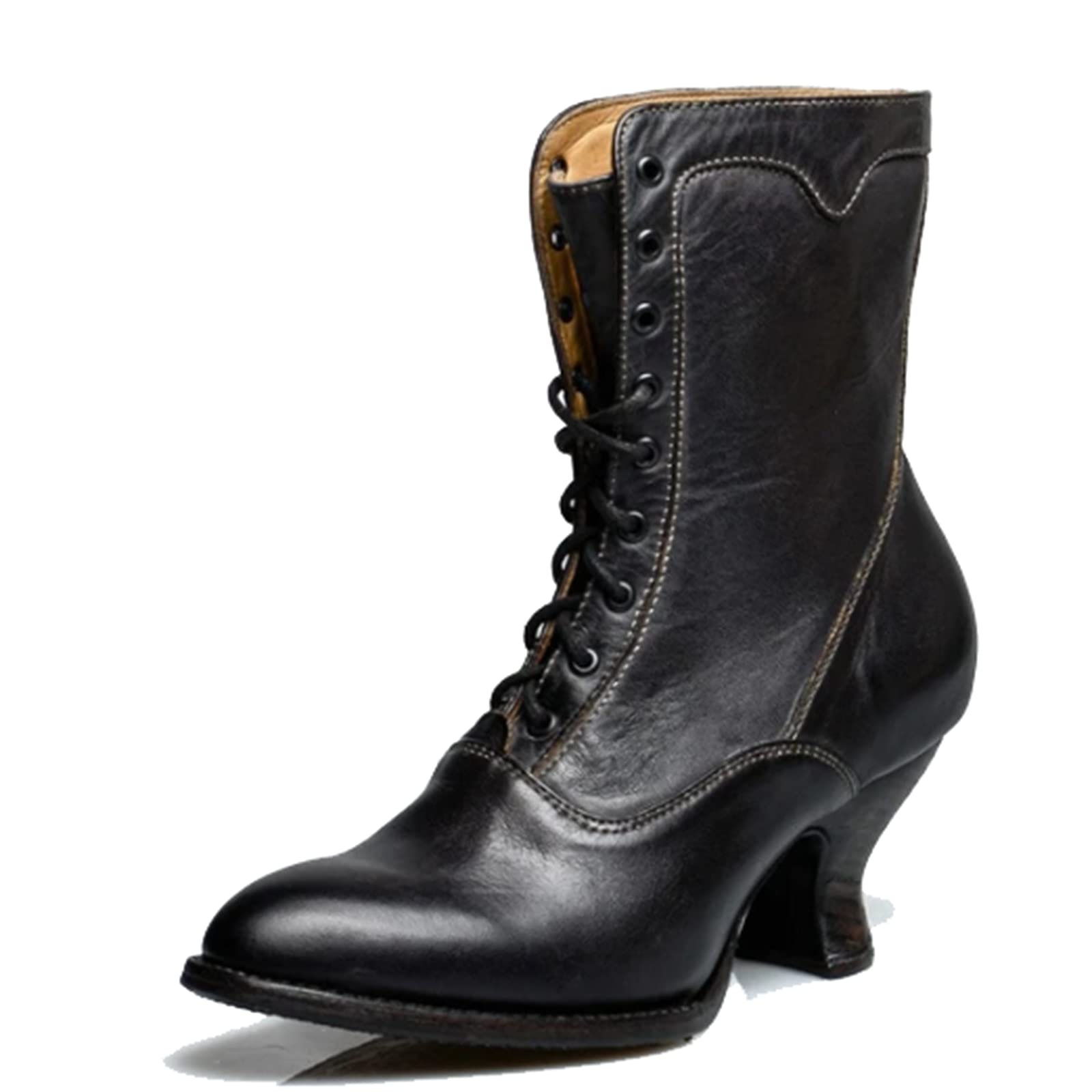 Erocalli Women's Victorian Lace Up Satin Bridal Boots - Renaissance Goth Witch Mid Calf Boots for Wedding, Tango, Latin Ballroom Dance & Evening Events - Perfect for Cosplay, Steampunk, Vintage Photo Shoots & Halloween Costumes