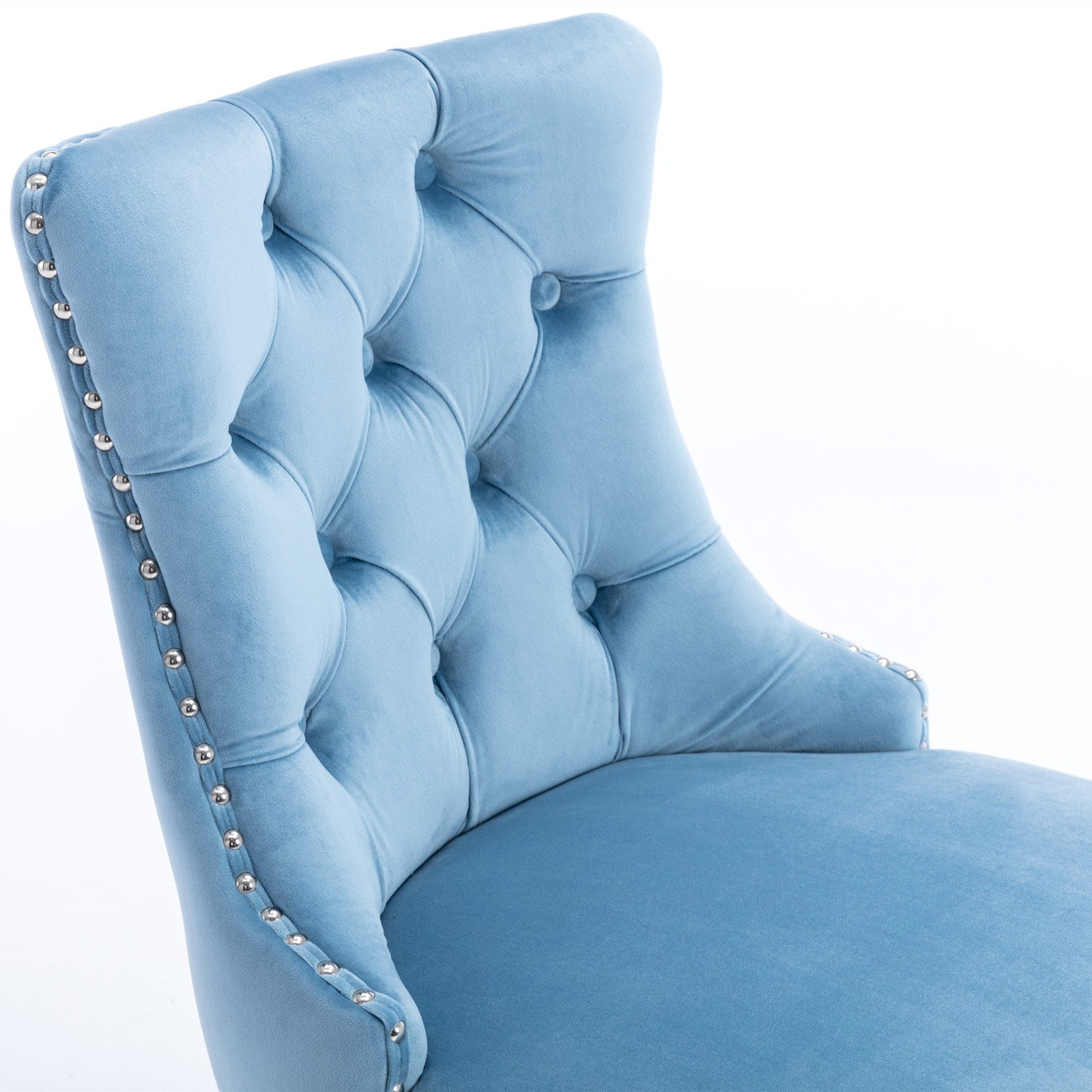 Modern Velvet Bar Stools with Button Tufted Back & Wooden Legs - Set of 2 Light Blue Bar Chairs with Chrome Nailhead Trim for Kitchen Island, Breakfast Bar & Home Decor (SW2002LB)