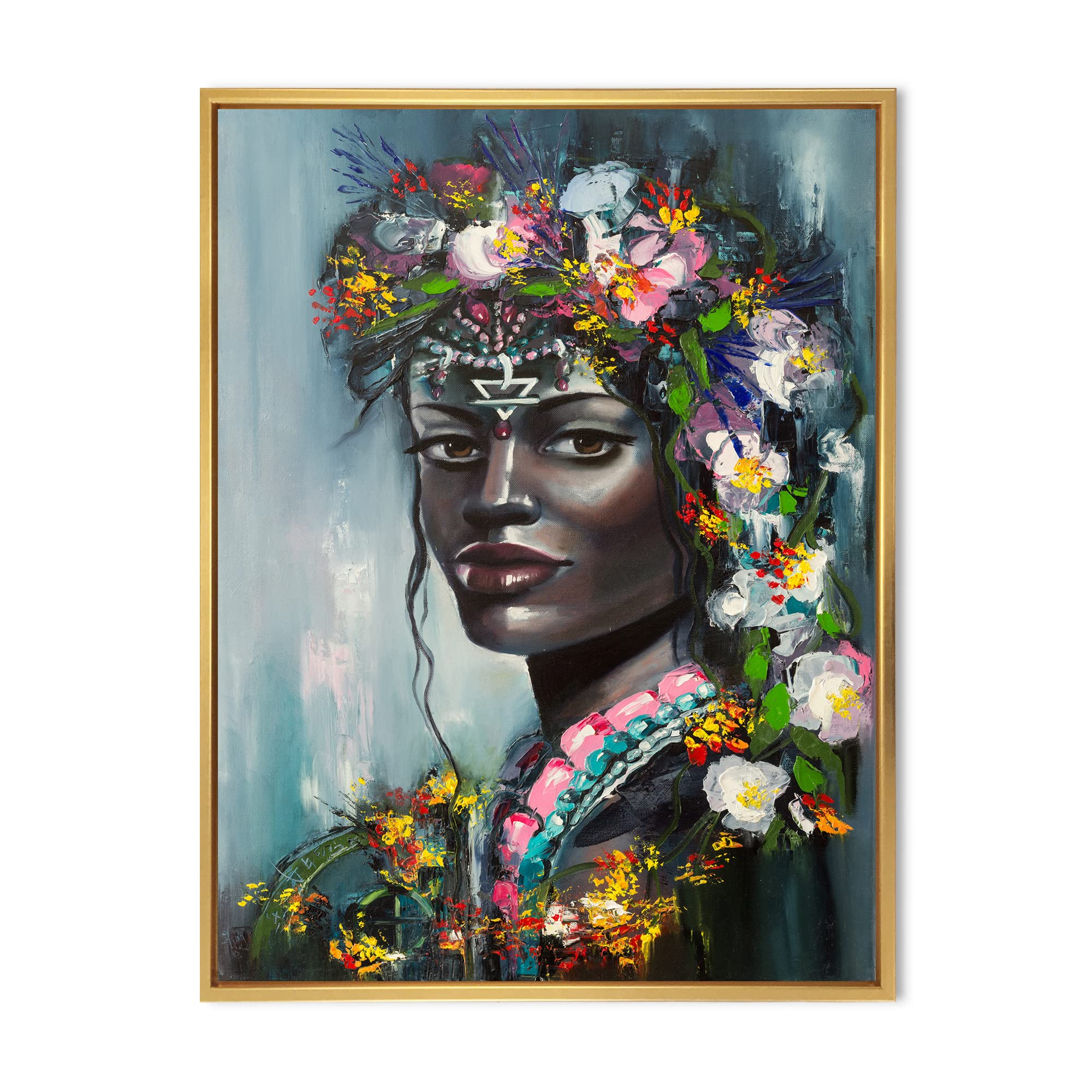 Traditional African American Woman Portrait - Modern Framed Canvas Wall Art Print for Living Room, Bedroom & Office Decor