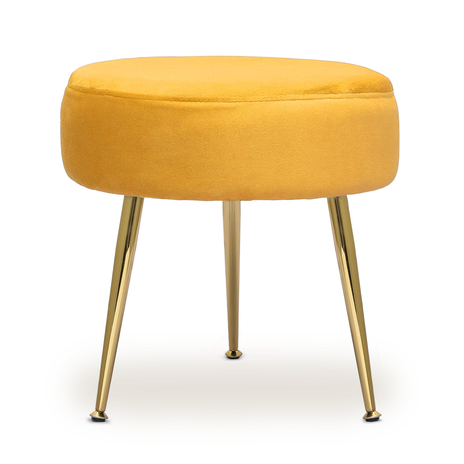 Magshion Velvet Vanity Stool - Round Ottoman Makeup Chair with Sturdy Metal Legs, Small Footstool for Dressing Room, Bedroom & Living Room Decor in Yellow | Perfect for Makeup Vanity, Reading Nook & Cozy Seating