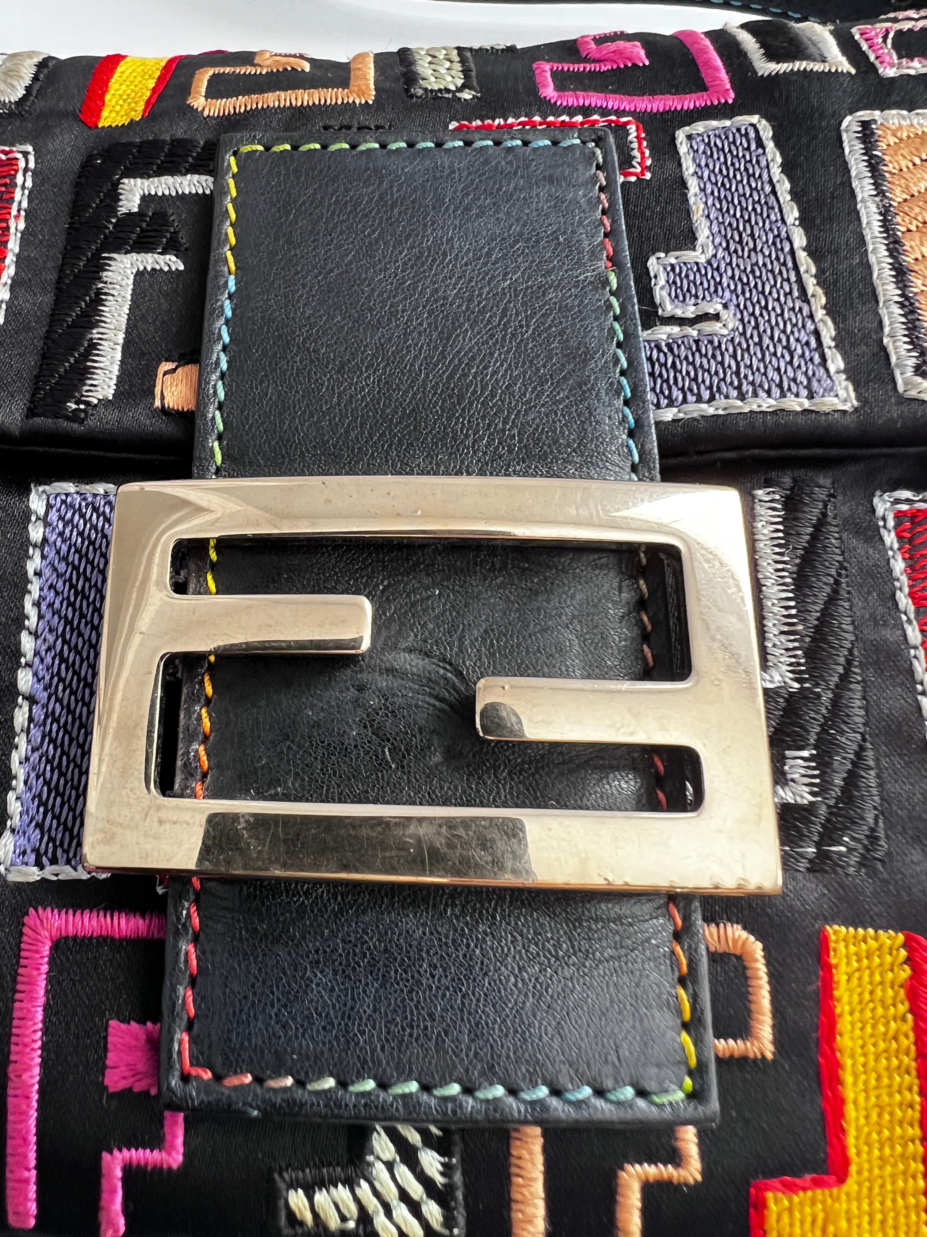Fendi Multicolor Embroidered F Logo Baguette Bag - Stylish Crossbody Purse for Women, Perfect for Parties, Dates & Everyday Use