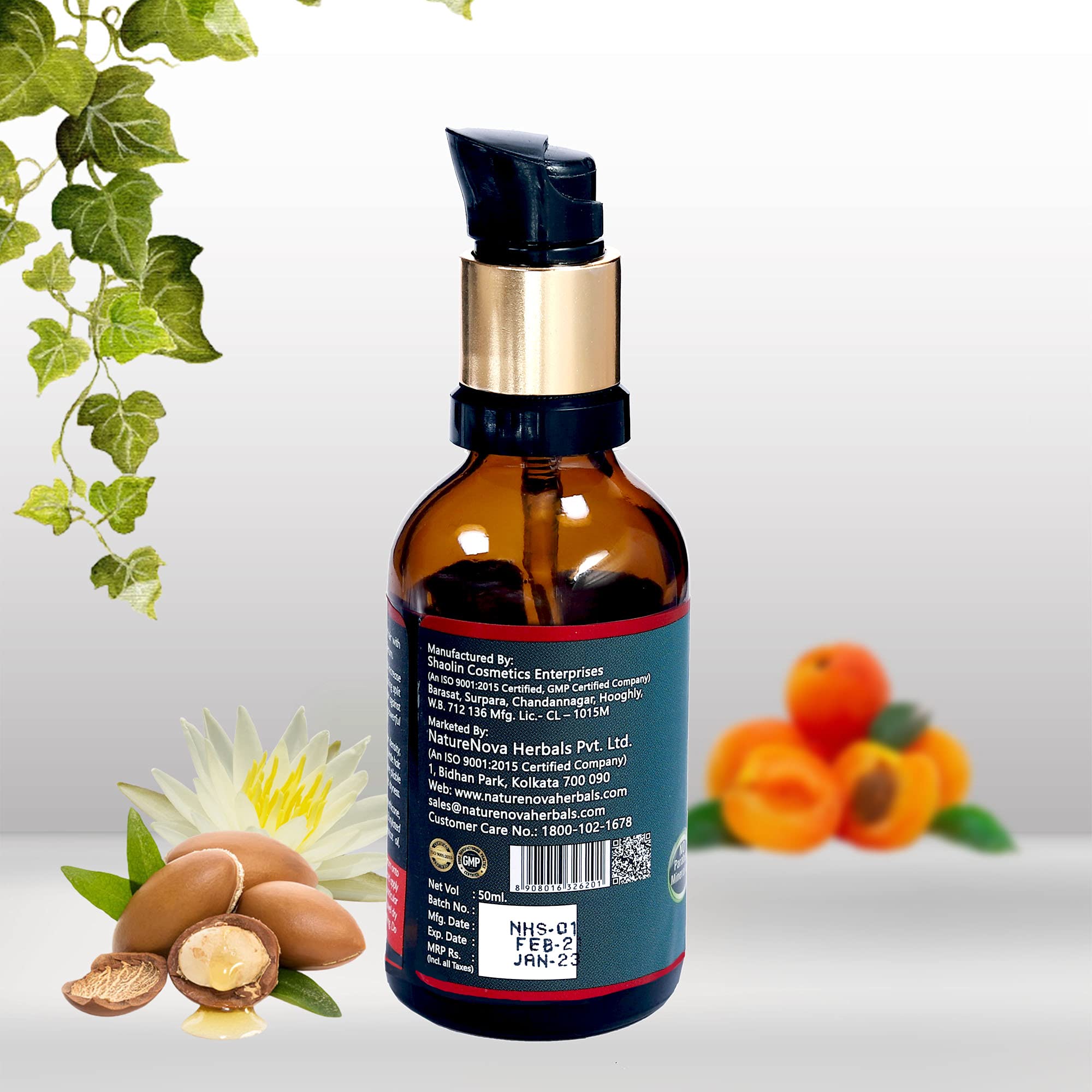 NATURENOVA HERBALS Smoothing Nourishing & Anti-Breakage Hair Serum - Moisturizes Hair, Reduces Dryness, UV & Free Radical Protection - Paraben & Mineral Oil Free (50ml) - Perfect for Damaged, Dry Hair & Heat Styling Protection