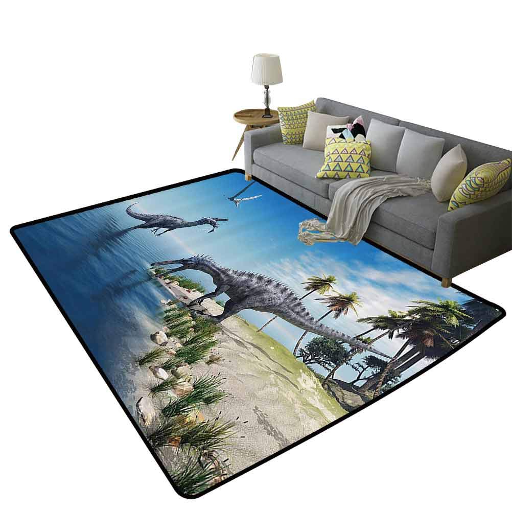 Suchomimus Dinosaur & Pterosaur Play Rug - Durable Jurassic Themed Carpet for Kids Room Decor - Blue & Green 4'x6' (120x180cm) - Perfect for Playrooms, Bedrooms & Dinosaur Lovers