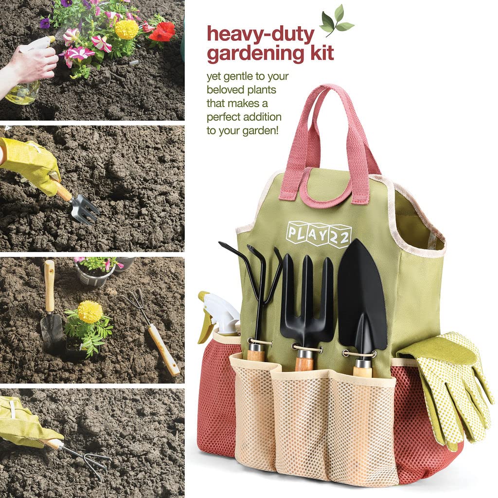 Premium 10-Piece Heavy Duty Gardening Tools Set with Stylish Tote Bag - Durable Stainless Steel Garden Kit for Women (Ideal for Planting, Weeding & Landscaping) - Perfect Gardening Gift for Mother's Day & Outdoor Enthusiasts