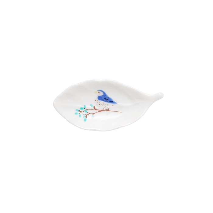 Harekutani Porcelain Bird Leaf Small Plate Chopstick Rest - Elegant Japanese Tableware for Sushi, Asian Dining & Home Decor