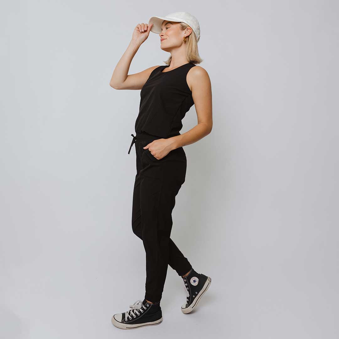 Black Tank Jumpsuit for Women - Sleeveless Romper with Pockets | Casual Summer Outfit for Beach, Travel & Streetwear