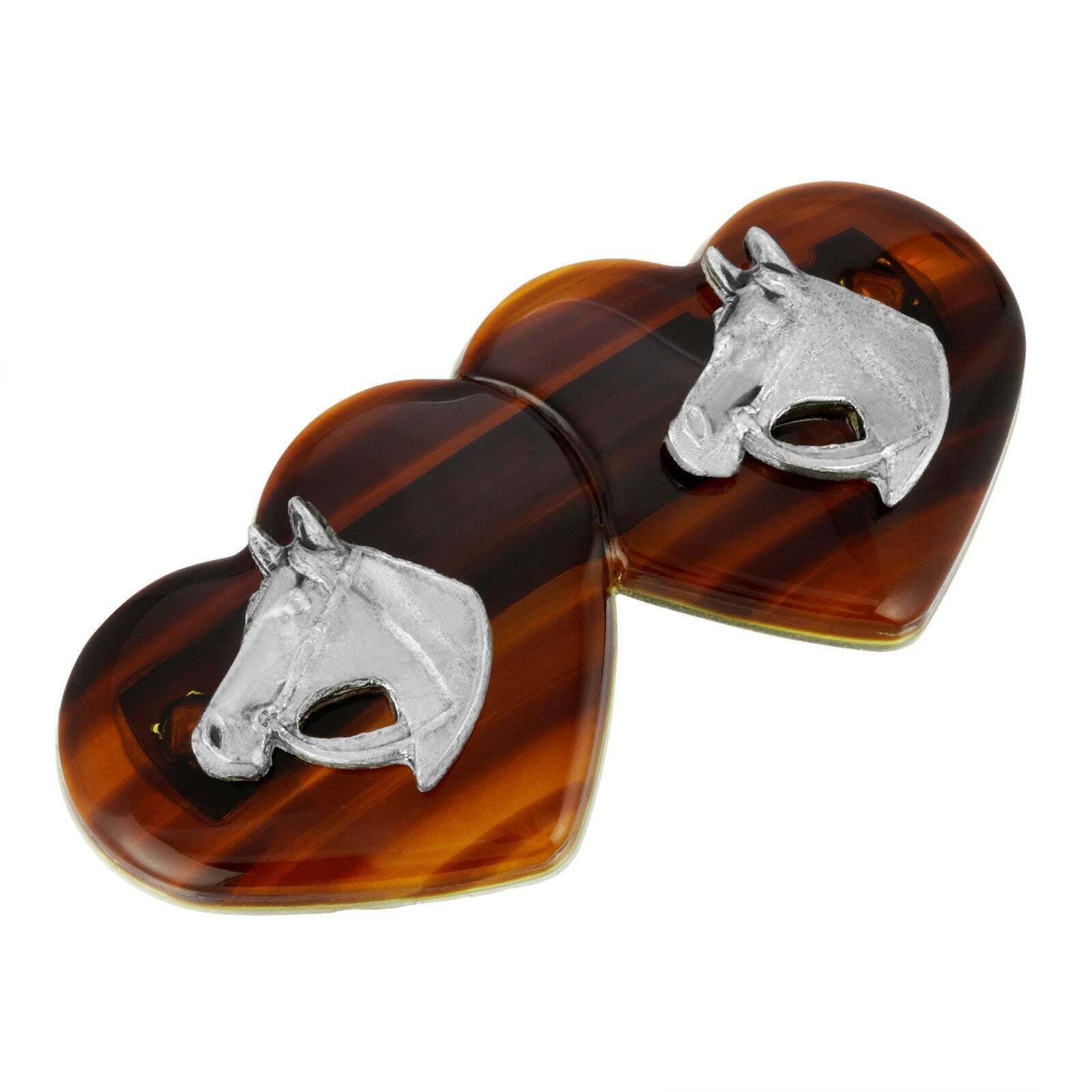 1928 Vintage Brown Tortoise Shell Double Heart Horse Head Hair Clip Barrette - Perfect for Weddings, Parties & Everyday Elegant Hairstyles