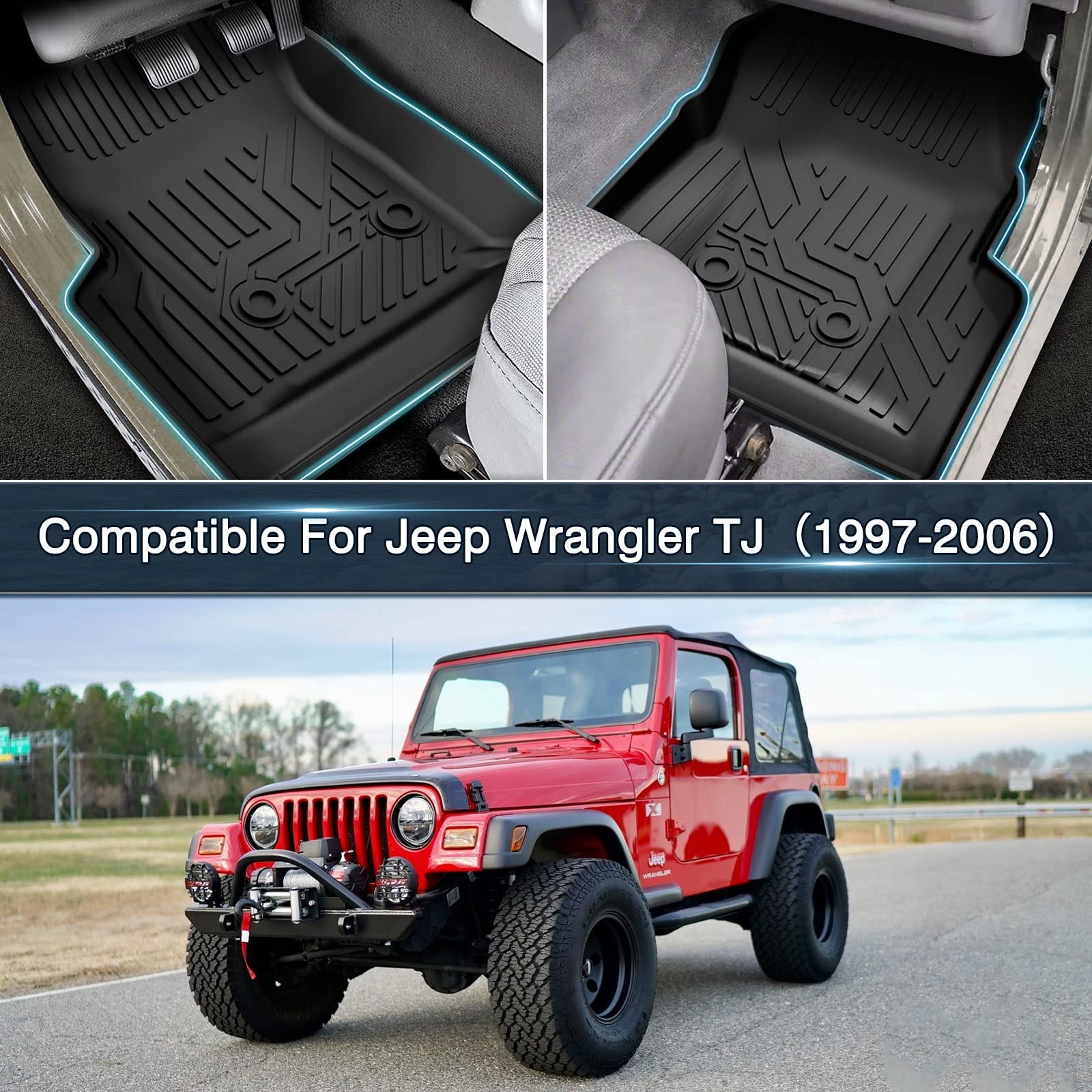 **Jeep Wrangler TJ Floor Mats (1997-2006) - Heavy Duty TPE All-Weather Protection, Front Row Liners with Electronic Pattern (2-Piece Set, Black) - Perfect for Off-Roading, Daily Commuting & Extreme Weather Conditions**