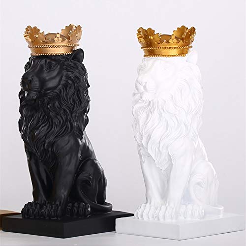 ZAMTAC Black Lion Resin Statue with Gold Crown - Handcrafted Home Decor Sculpture, Animal Figurine for Living Room, Office, and Gift Giving