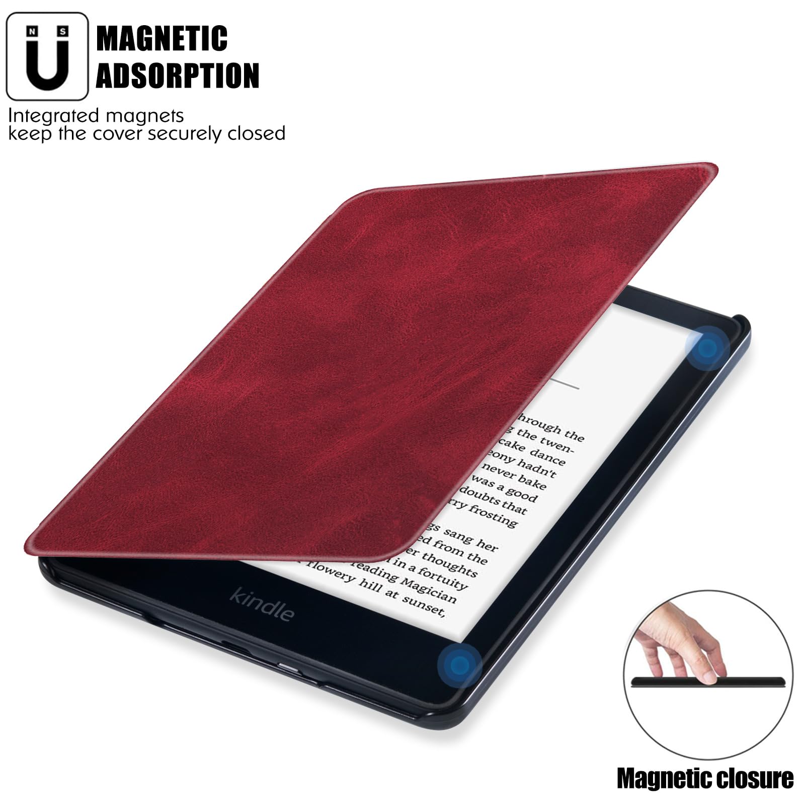 BOZHUORUI Slim PU Leather Case for Kindle Paperwhite 11th Generation & Signature Edition (6.8 inch, 2021) - Lightweight Cover with Auto Wake/Sleep - Perfect for Reading, Travel & Daily Commute (Wine Red)
