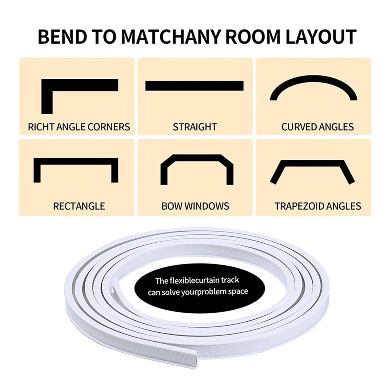 Flexible Bendable Curtain Track 1-6M for Bedroom, Balcony, Bathroom - Room Divider & Ceiling Mount Silent Gliding System - Home Window Decor Accessory (5M, White) - Perfect for Room Partition, Privacy Screen & Stylish Home Decor