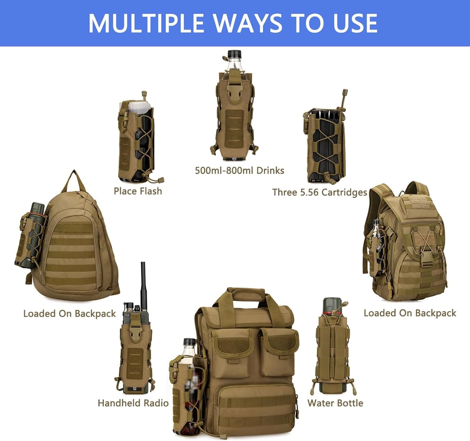 Tactical MOLLE Water Bottle Pouch - Adjustable Hydration Carrier for Hiking, Hunting & Outdoor