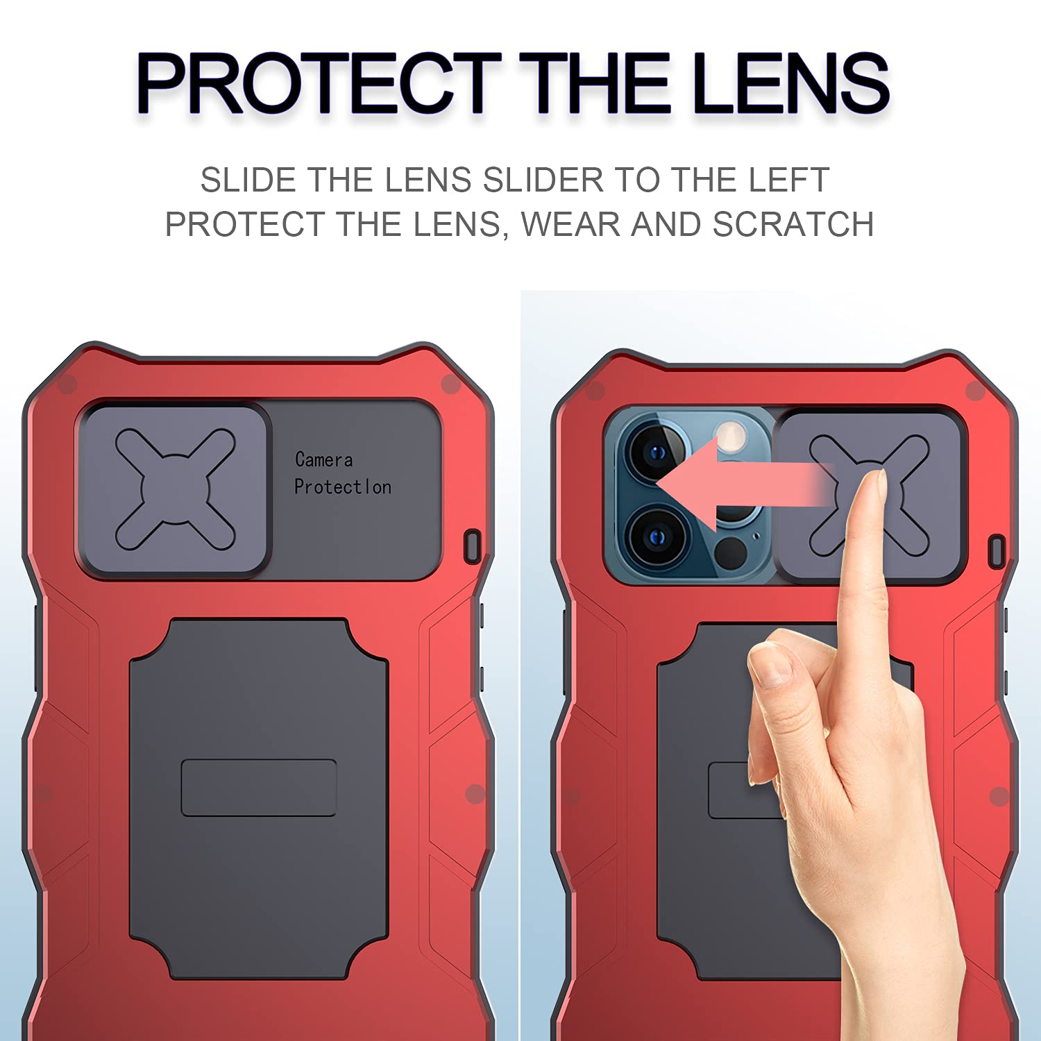 iPhone 12 Pro Max Heavy Duty Rugged Case with Camera Protector & Stand | Military-Grade Metal Silicone Full Cover | Includes Screen Protector & Slide Camera Cover | Perfect for Outdoor Activities, Travel & Extreme Sports (Red)