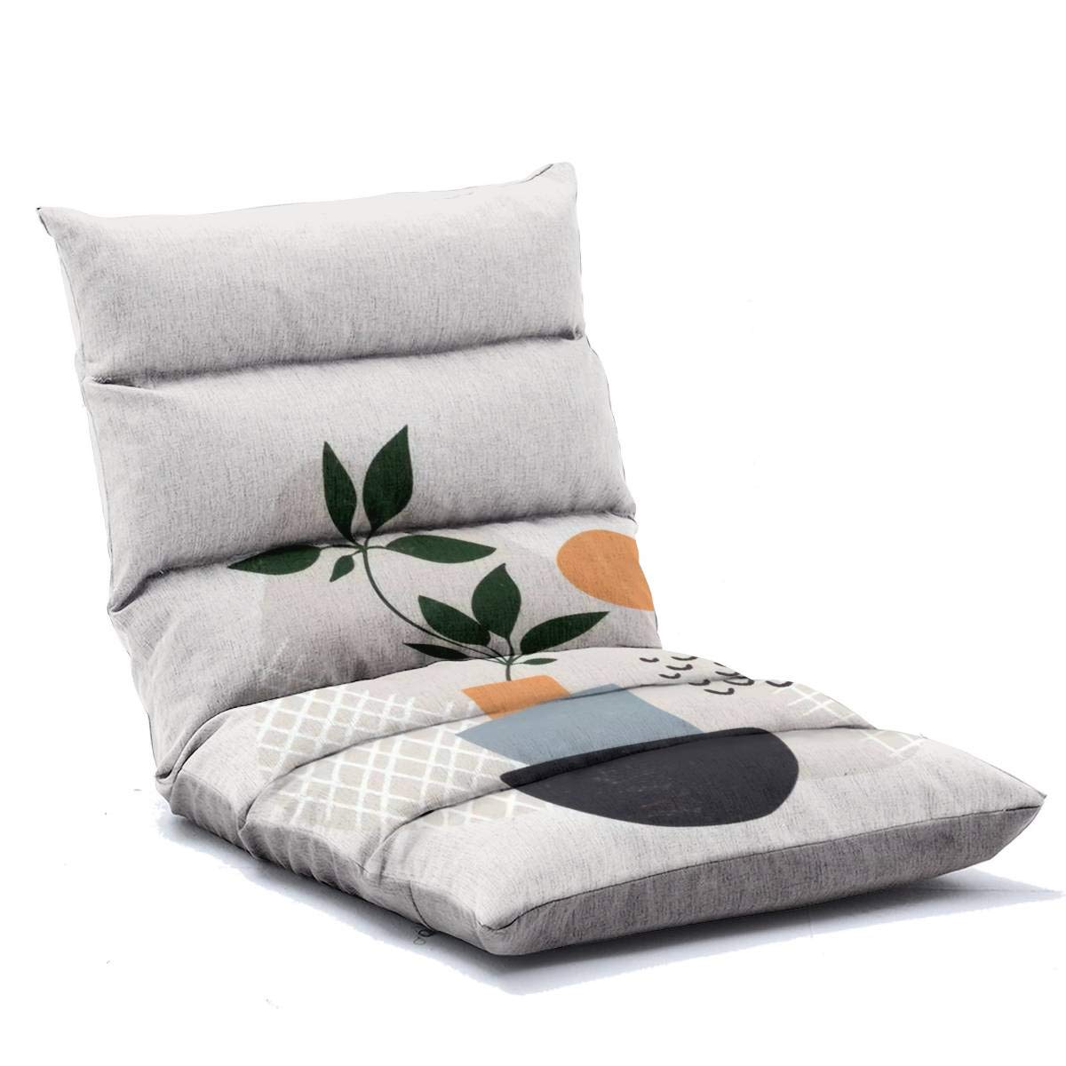 Adjustable Floor Chair with Memory Foam - Botanical Leaves Boho Minimalist Design - Foldable Floor Sofa Lounge for Adults - Perfect for Home, Office, Reading, Watching TV & Gaming - Ergonomic Support for Comfortable Relaxation