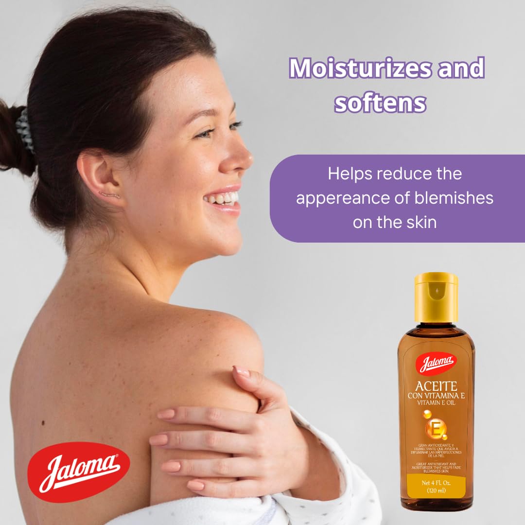 Jaloma Vitamin E Oil - Antioxidant & Moisturizing Skin Care for Face & Body - Nourishes, Protects & Hydrates Dry Skin - 4 Fl Oz - Perfect for Night Routine & Post-Sun Care