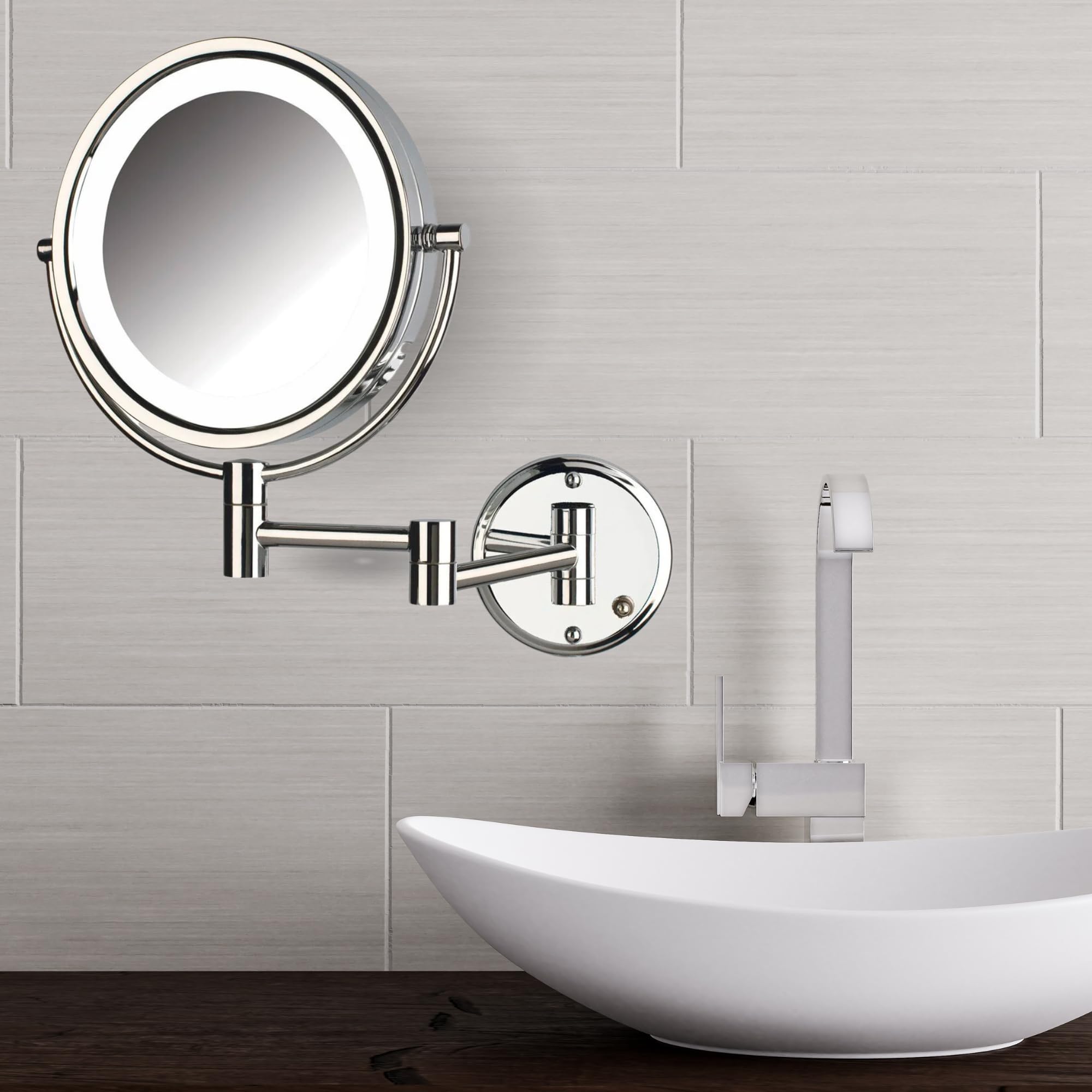 JERDON Wall-Mounted LED Makeup Mirror with 8X Magnification - Chrome Vanity Mirror with Adjustable Lights for Perfect Makeup Application - Ideal for Bathroom, Bedroom & Dressing Room