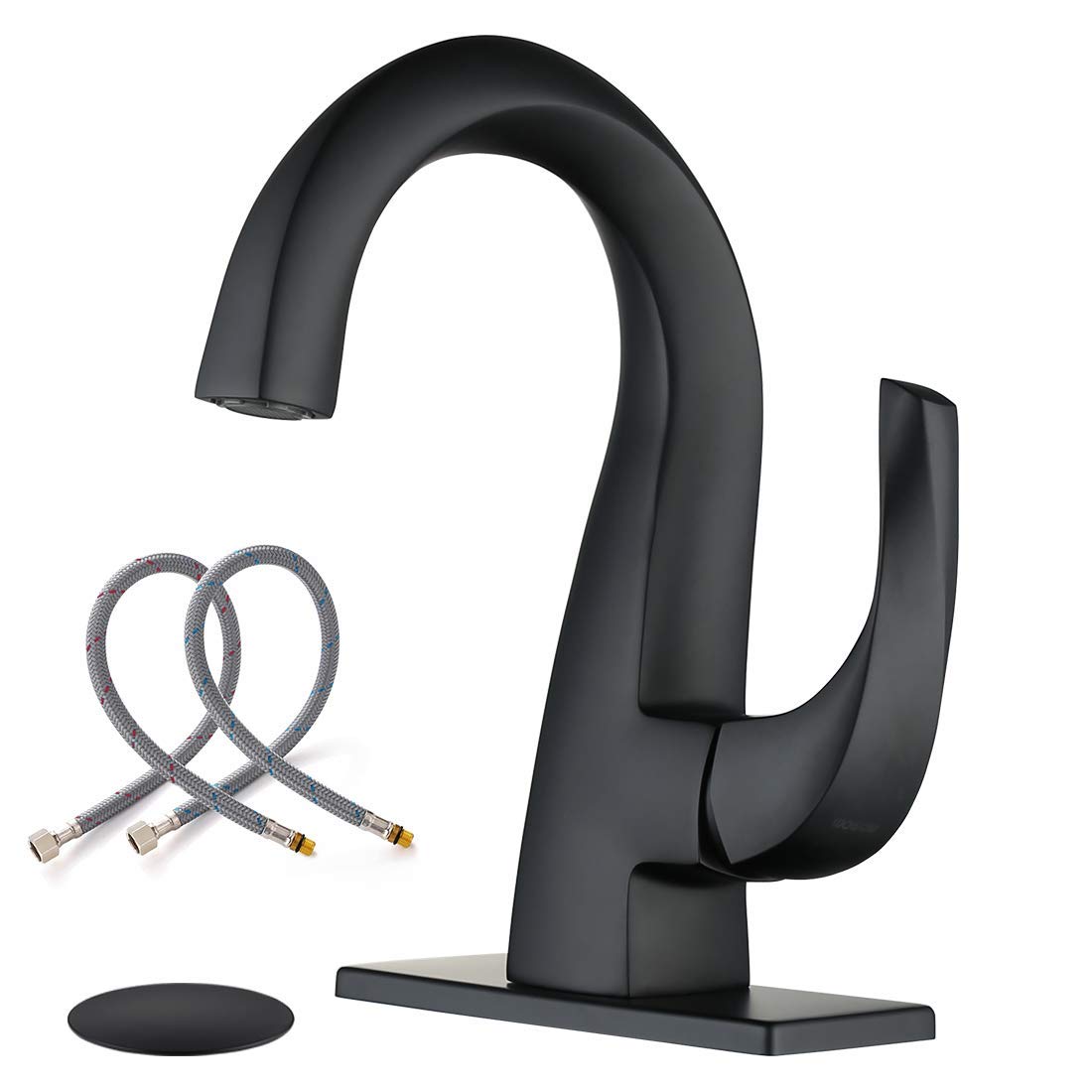 WOWOW Single Handle Bathroom Sink Faucet & Matte Black Kitchen Faucet with Pull Down Sprayer - Perfect for Modern Homes, Apartments, and Renovations