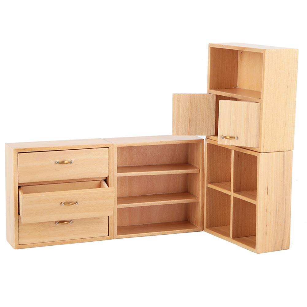 1:12 Scale Mini Wooden Dollhouse Furniture Set - Handcrafted Wood Cabinet, Kitchen & Room Decor for Girls | Realistic Miniature Doll Accessories | Perfect for Dollhouse Play, Collecting & Home Decoration (Wood Color)