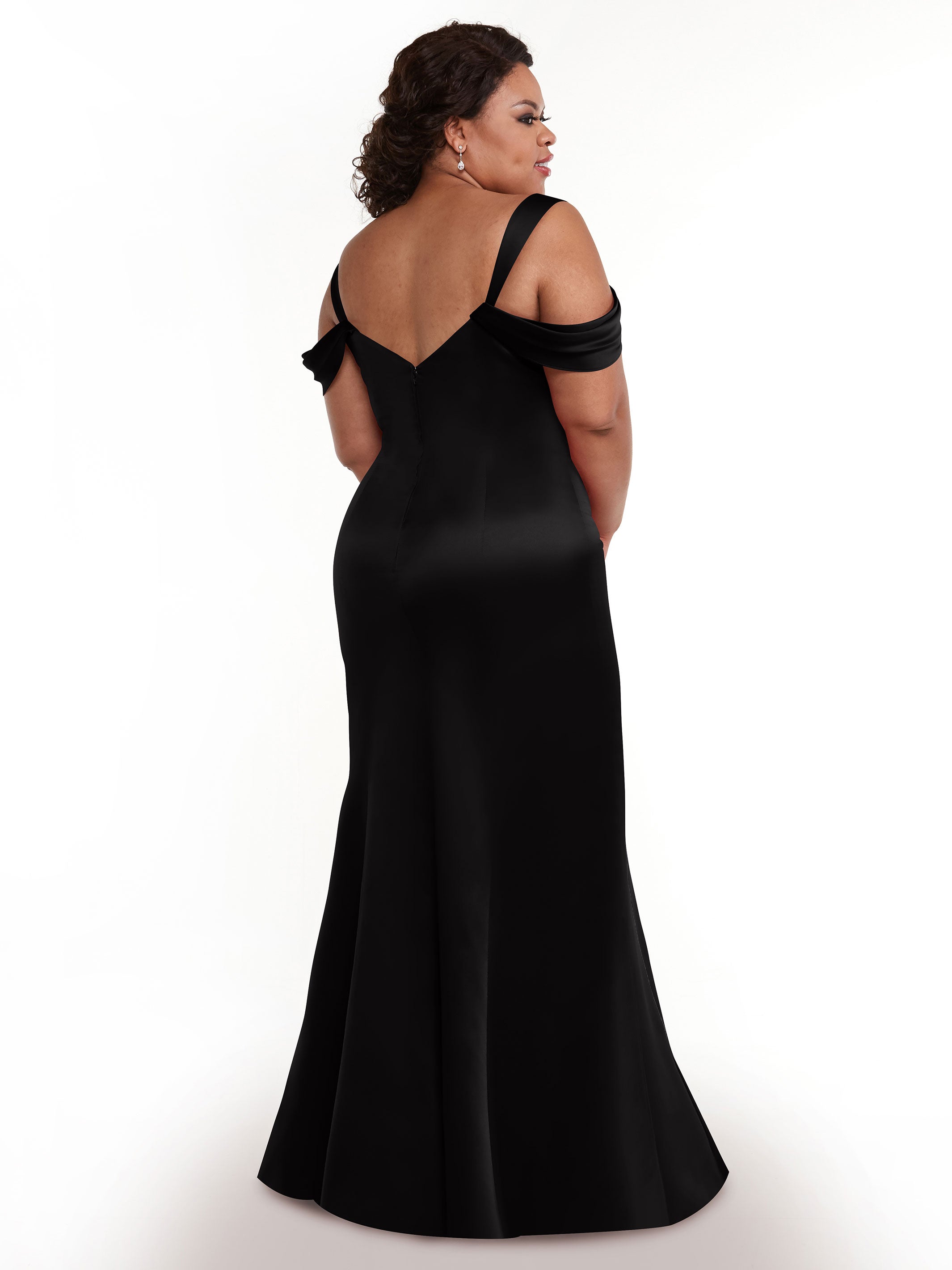 Elegant 80151 Fitted Satin Bridesmaid Dress with Off-The-Shoulder Sleeves - Perfect for Weddings, Formal Events & Special Occasions