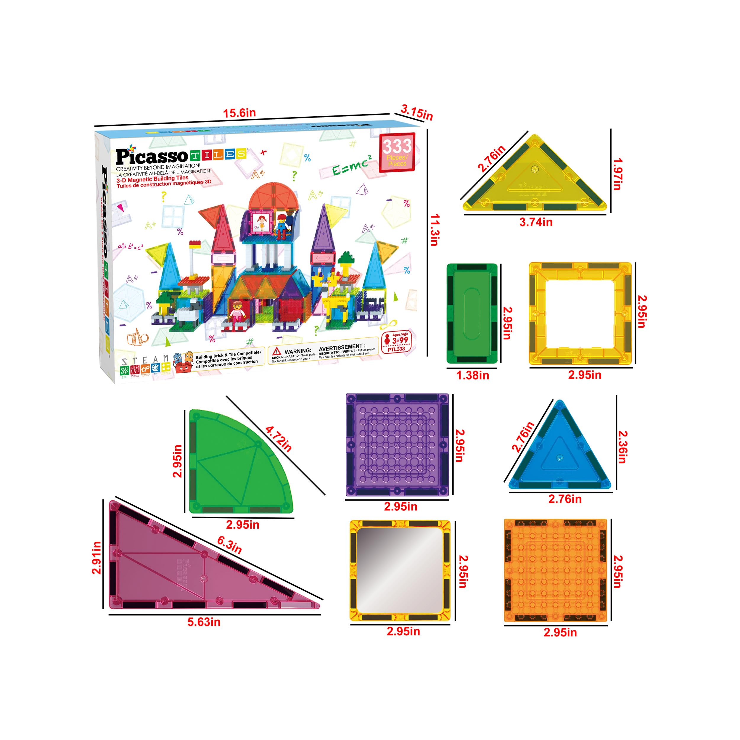 PicassoTiles 333pcs Magnetic Building Blocks Set with Action Figures - STEM Educational Toys for Toddlers & Preschool Kids - Montessori Classroom Learning Activities - Perfect for Creative Play & Early Childhood Development