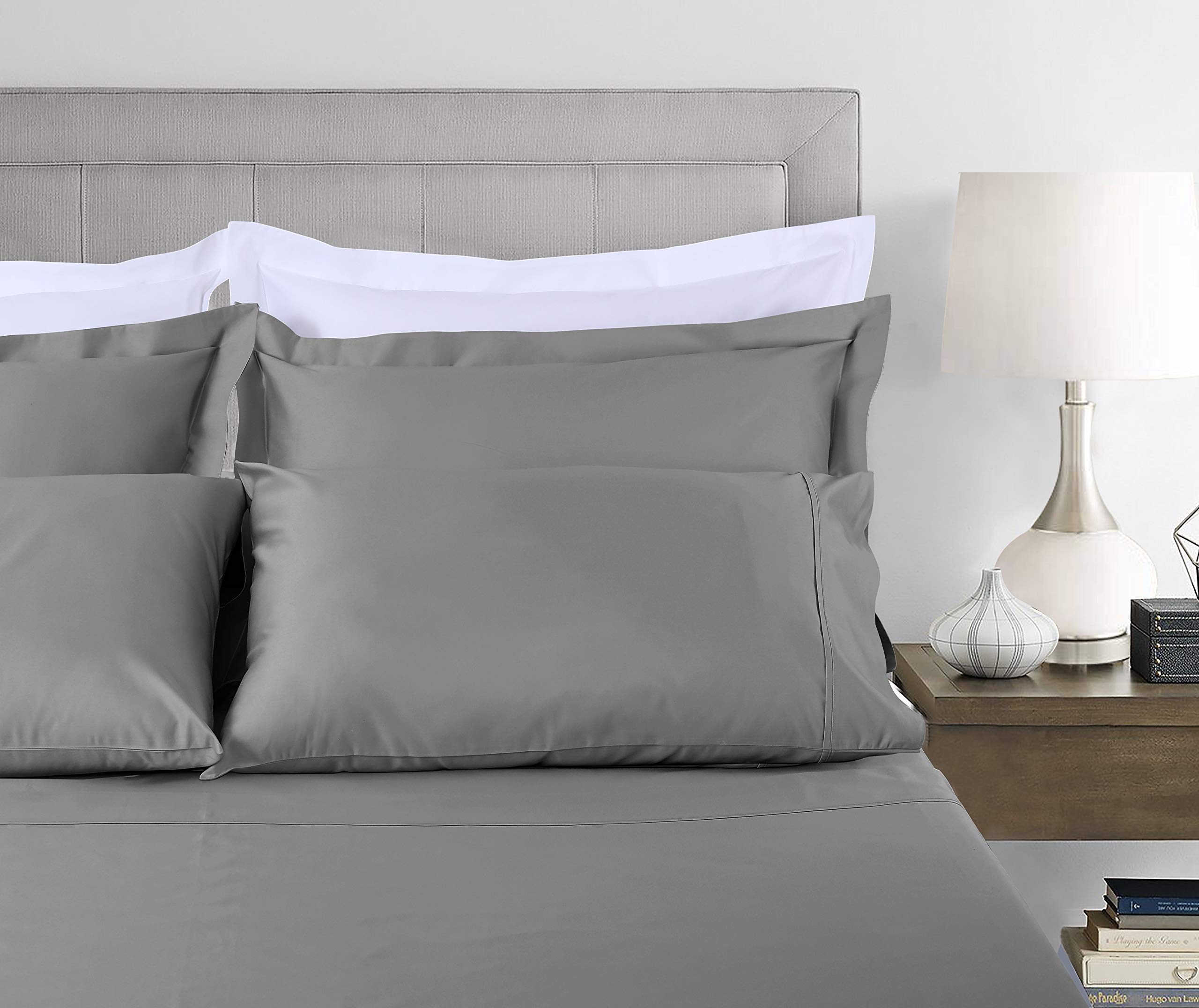 Luxury King Size Pillowcases 2-Pack - 800 Thread Count 100% Cotton Sateen Weave Pillow Covers - Ultra Soft Extra Long Staple Cotton - Dark Grey Bedding Set for Hotel-Style Comfort - Perfect for Master Bedroom, Guest Room & Airbnb