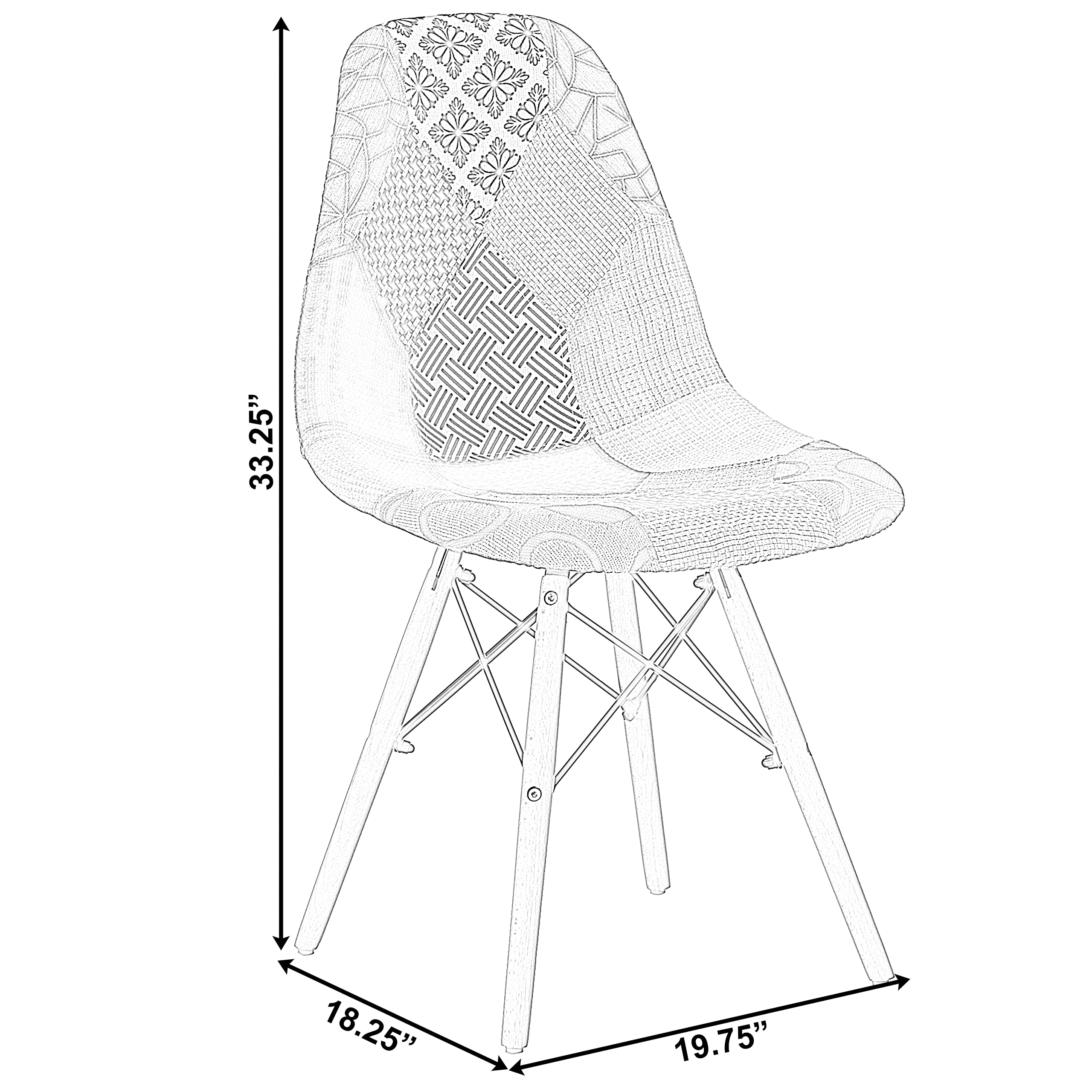 Modern Fabric Patchwork Chair with Wooden Legs - Set of 4 for Kitchen, Dining Room, Entryway & Living Room - Comfortable & Stylish Seating for Home Decor