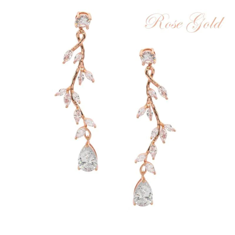 Rose Gold Crystal Chandelier Wedding Earrings for Brides - Elegant Dangling Earrings for Prom, Party & Special Occasions