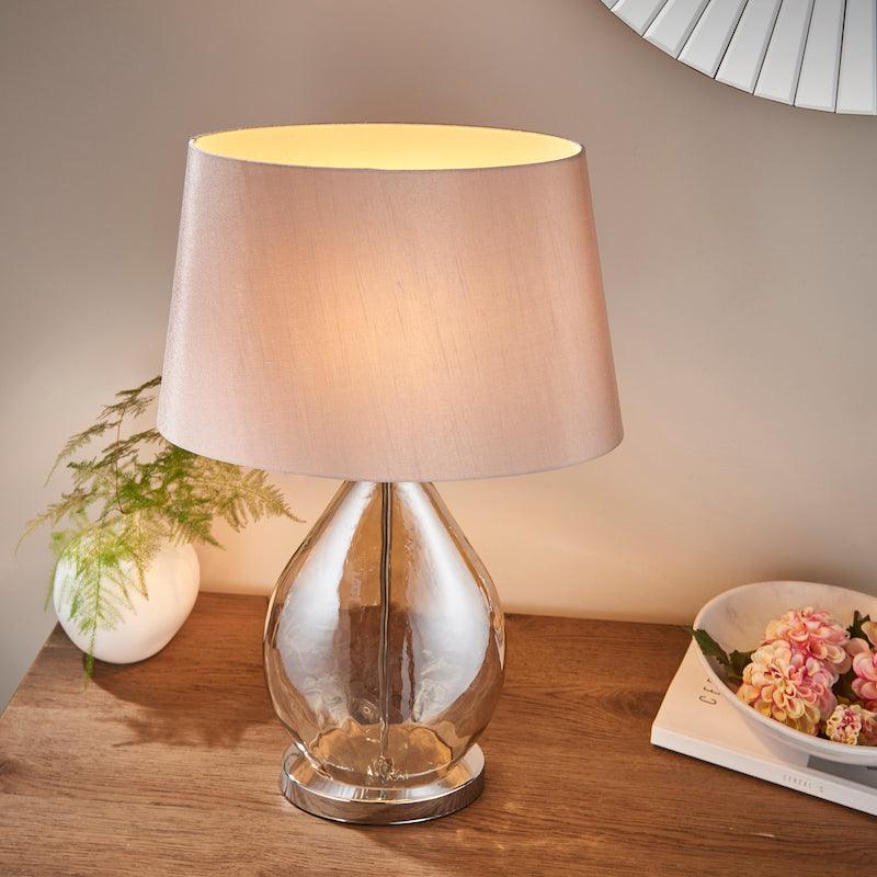 Endon Kew Gold Finish Glass & Mink Faux Silk Table Lamp - Elegant Home Decor for Living Room, Bedroom, or Office Lighting