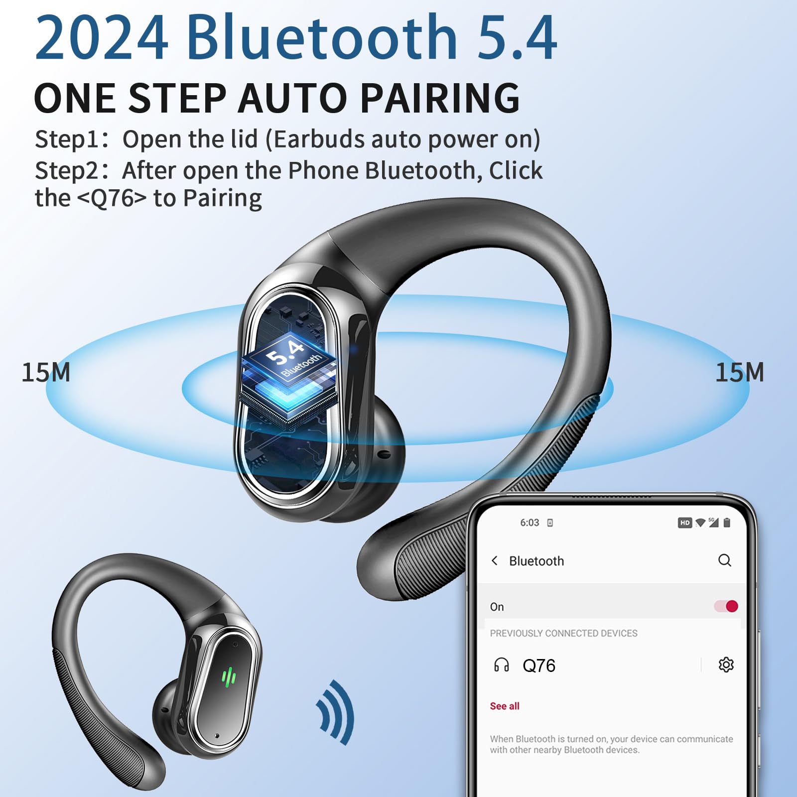 Wireless Bluetooth 5.4 Earbuds with Noise Canceling - 50H Playtime, IP7 Waterproof for Running & Workout