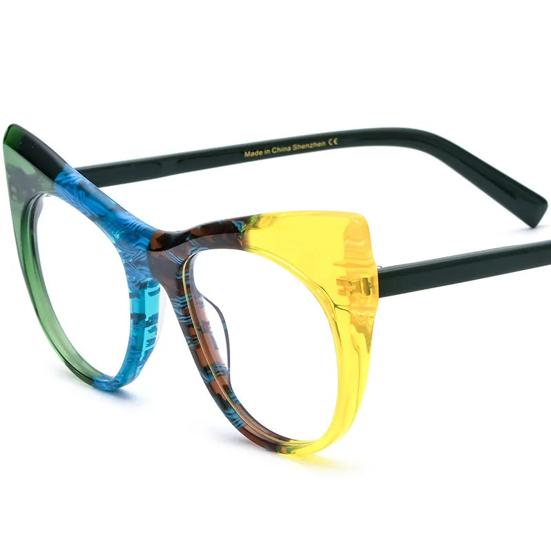 CCspace Unisex Full Rim Round Cat Eye Acetate Eyeglasses Frame 56923 - Stylish Retro Glasses for Men & Women, Perfect for Reading, Fashion Accessories, and Daily Wear