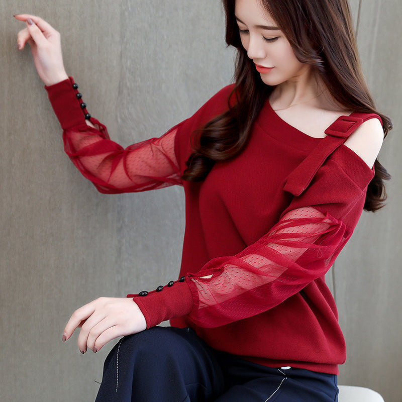Stylish Autumn Long Sleeve Blouse for Women - Sexy Off Shoulder Top Solid Color Shirt - Perfect for Fall Outfits, Date Nights & Office Wear