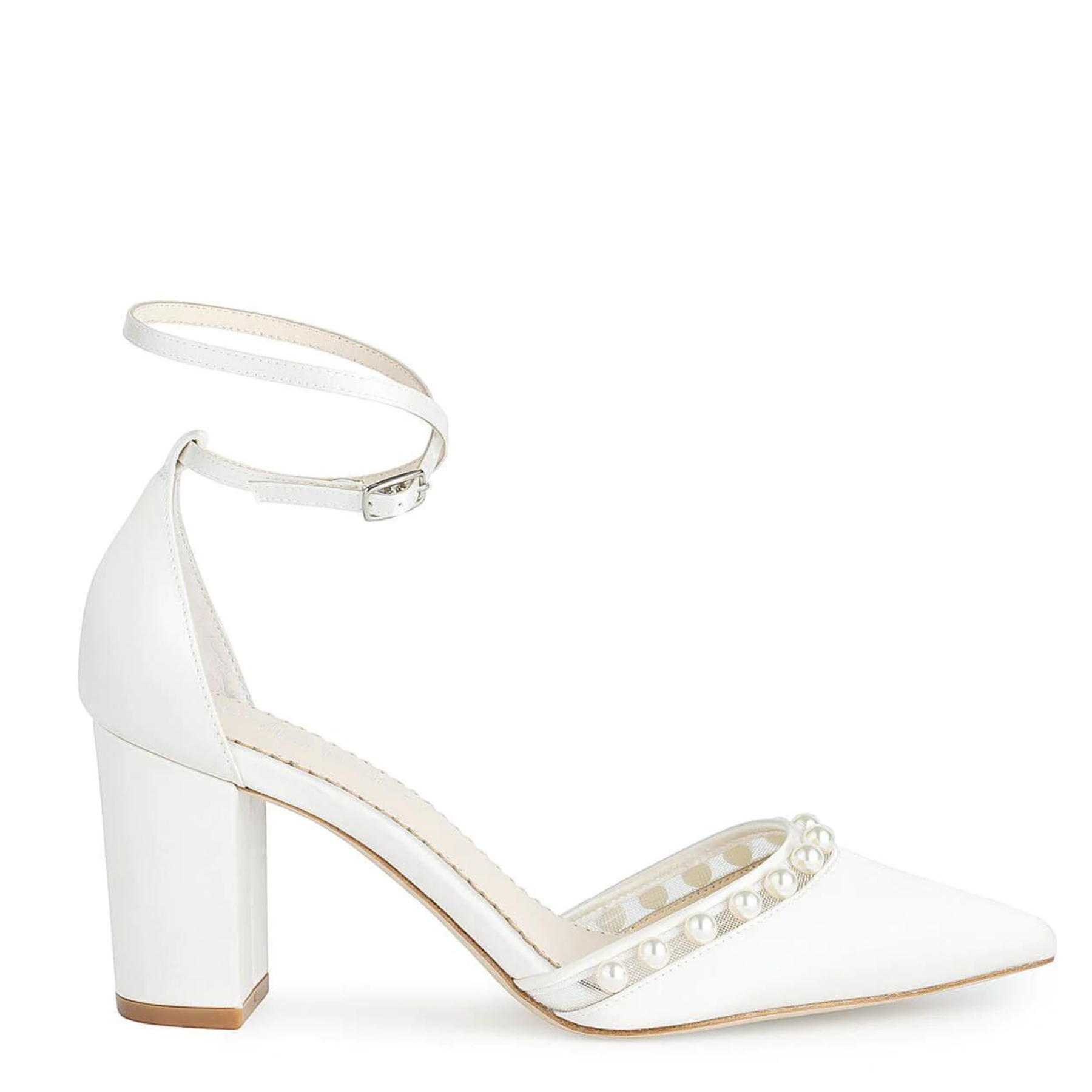 Emery Ivory Pearl Double Ankle Strap Bridal Block Heels - Elegant Wedding Shoes for Bride, Bridesmaids & Formal Occasions
