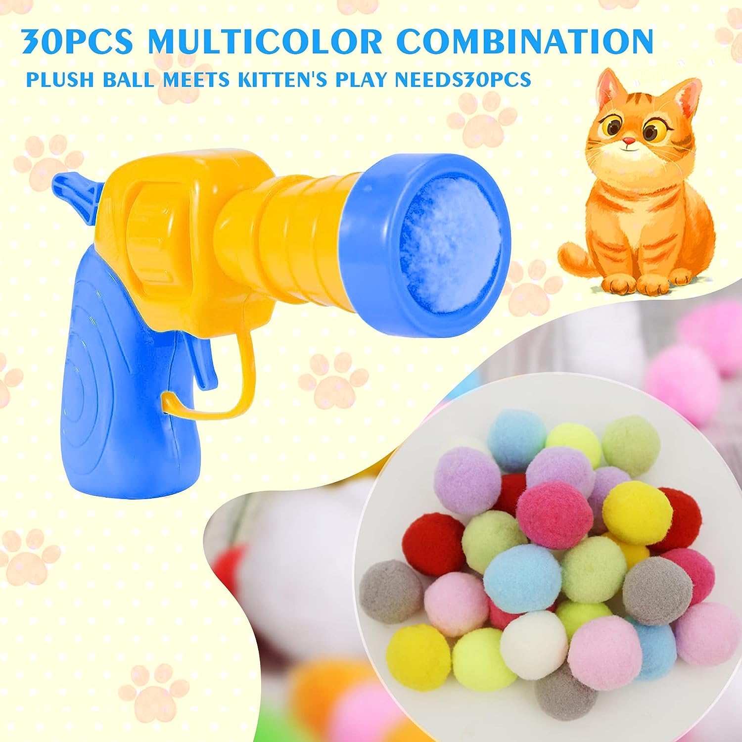 Mewlmart Interactive Cat Toys for Indoor Cats - Halloween Themed Self-Play Puff Balls, Pom Pom Balls, Plush Ball Launcher with 30 Balls - Perfect for Cat Enrichment and Playtime at Home