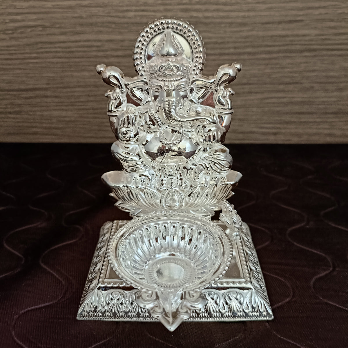 925 Sterling Silver Ganesha Diya Lamp - Handcrafted Hindu Puja Diya for Home Altar, Wedding & Festival Decor (Design 66) - Perfect for Diwali, Housewarming & Spiritual Ceremonies