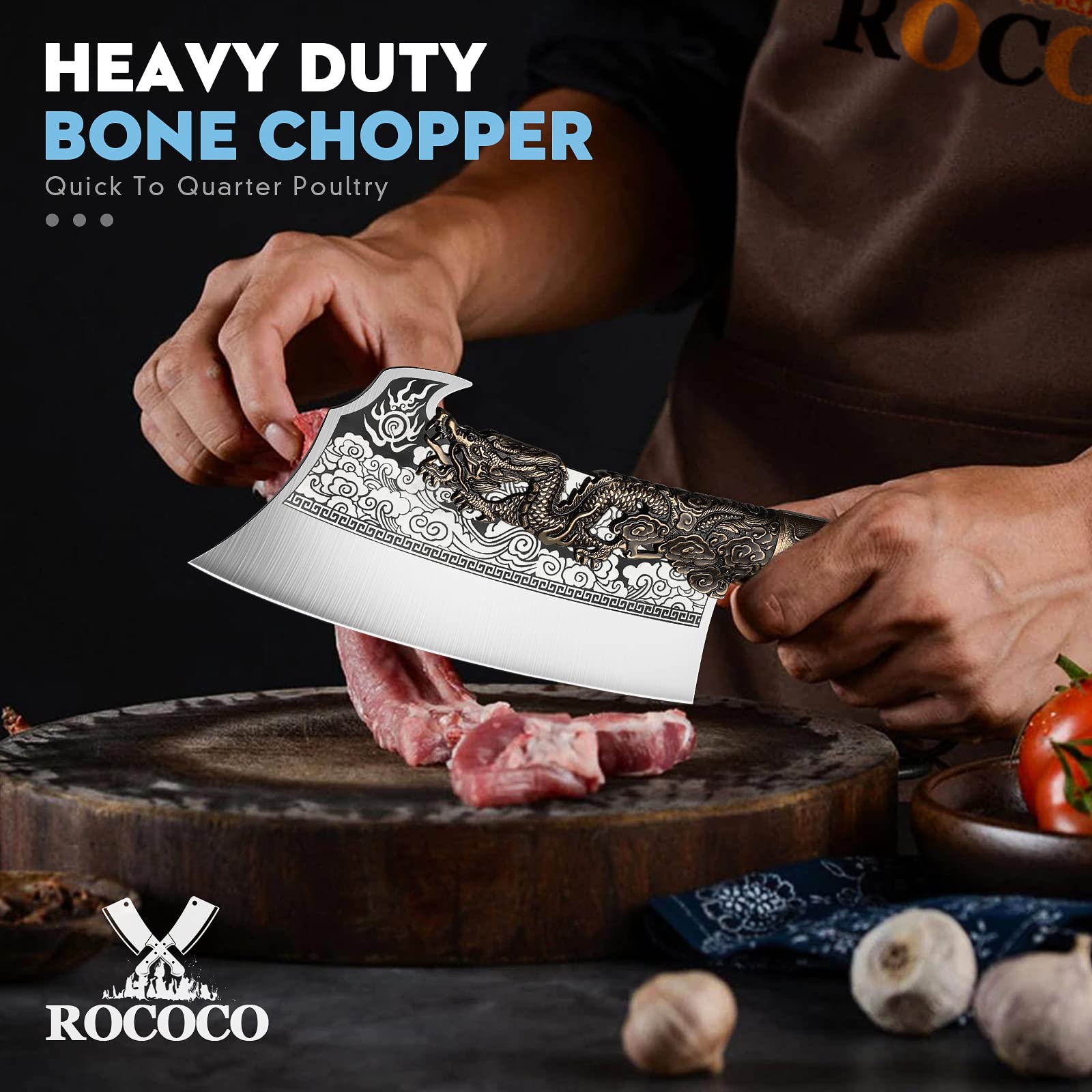 Premium Bone Cleaver & Serbian Chef Knife Set - Heavy Duty Hunting Knives for Men with Sheath - Perfect for BBQ, Camping, Outdoor Adventures & Viking Gifts