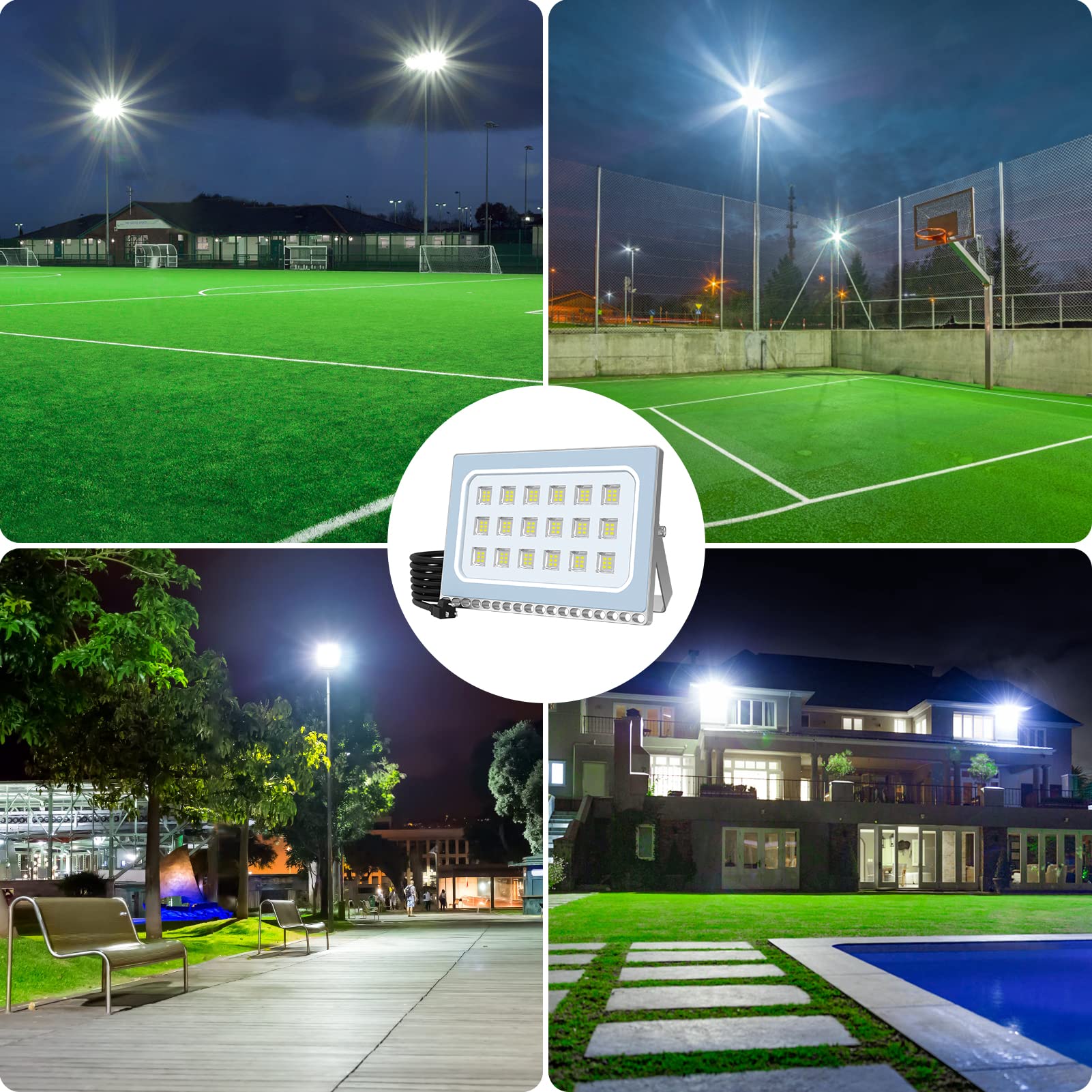 Viugreum 100W LED Flood Lights Outdoor Waterproof IP65 - 110V 10000LM Super Bright Daylight White (6000K) - Security Floodlight for Yard, Garden, Landscape, Wall Lighting - US Plug Included - Perfect for Home, Garage, and Commercial Outdoor Use