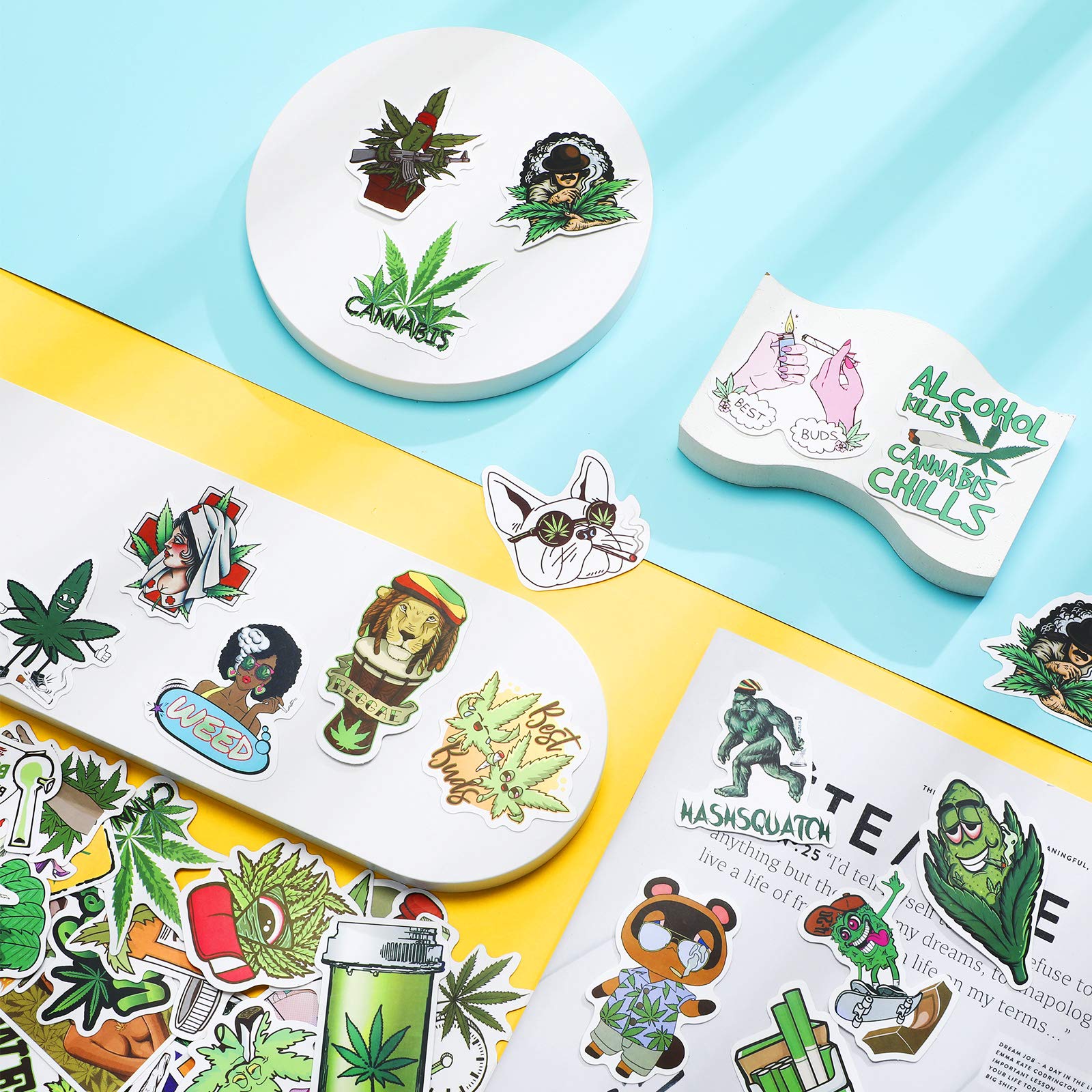 200-Piece Mixed Grass Stickers Pack - Waterproof Halloween & Funny Graffiti Decals for Laptop, Bottle, Bumper, Luggage, Skateboard - DIY Decor for Teens & Adults - Perfect for Party, Travel & Home Decoration