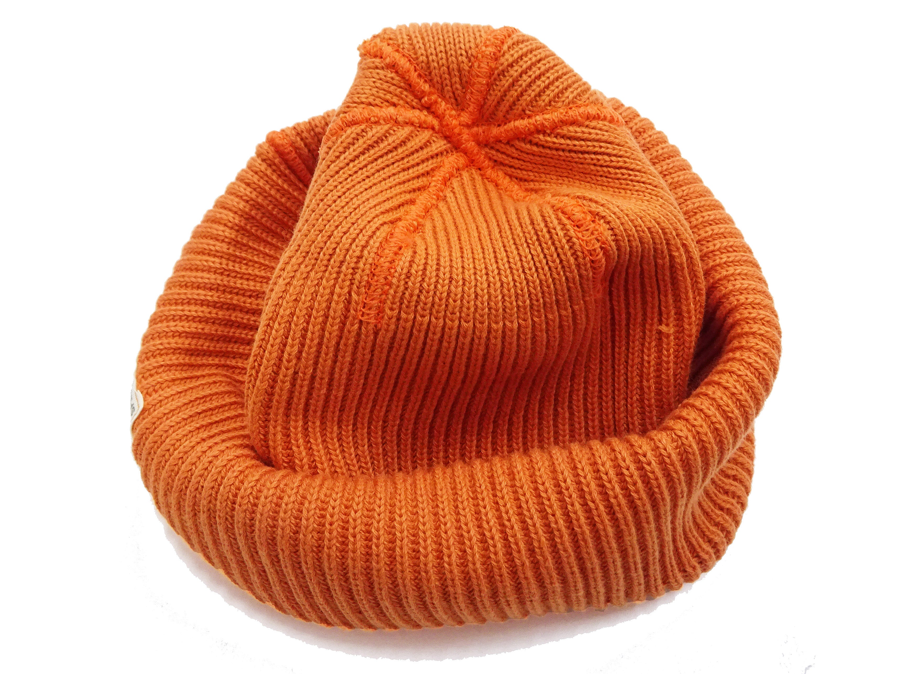 Buzz Rickson BR02186 Men's Cotton Knit Watch Cap - WWII US Military Style Beanie in Orange | Warm Winter Hat for Outdoor Activities, Hiking & Cold Weather Fashion