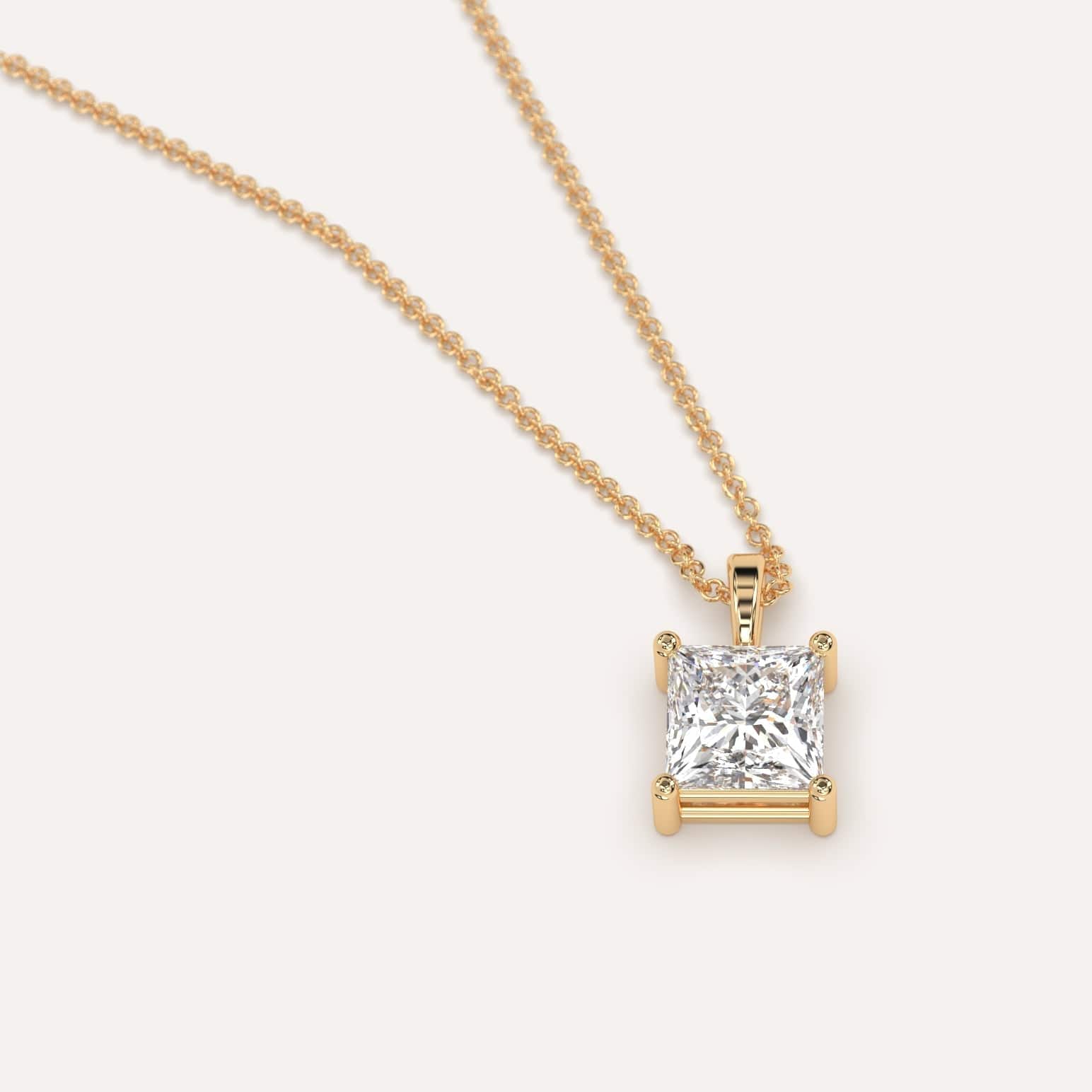 1 Carat Princess Cut Diamond Pendant Necklace - 14K White Gold Solitaire Necklace for Women - Perfect for Anniversary, Engagement & Special Occasion Gifts